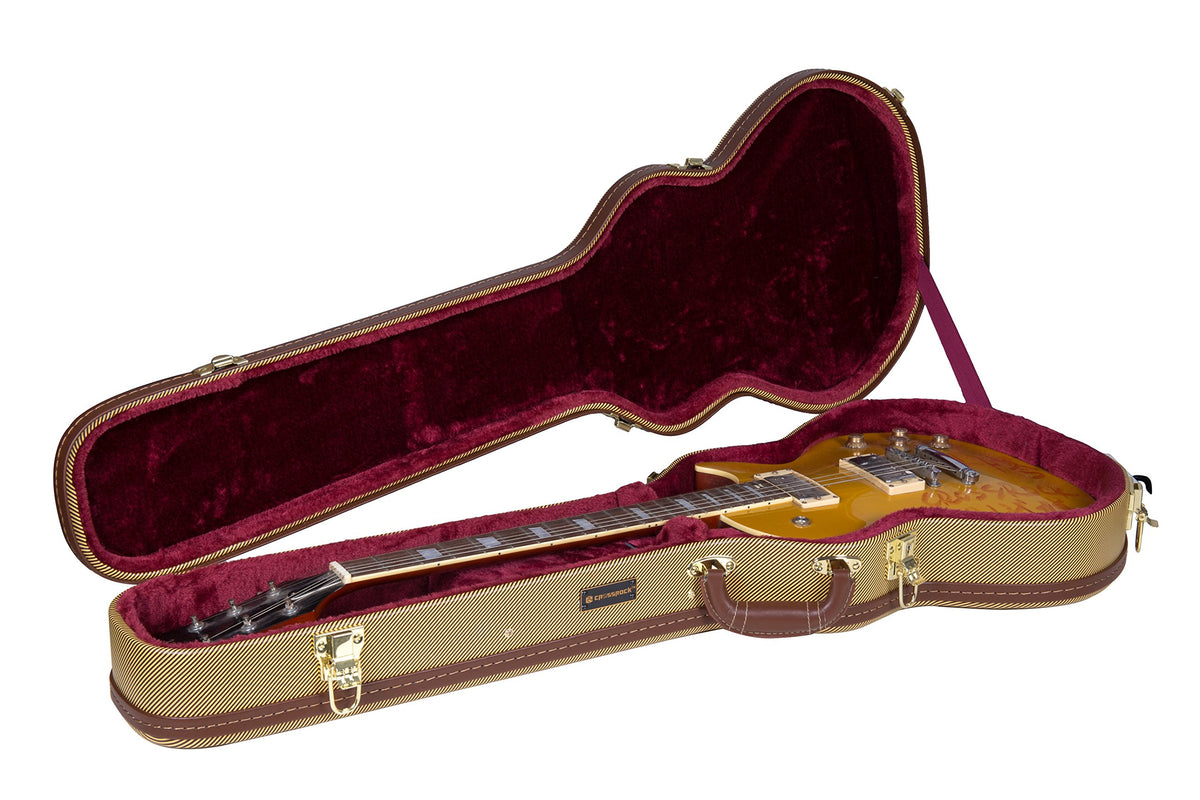 Crossrock Hardshell Arch Top Wood Case Fits Les Paul Electric Guitars-Vinyl Tweed(Crw620Ltw)