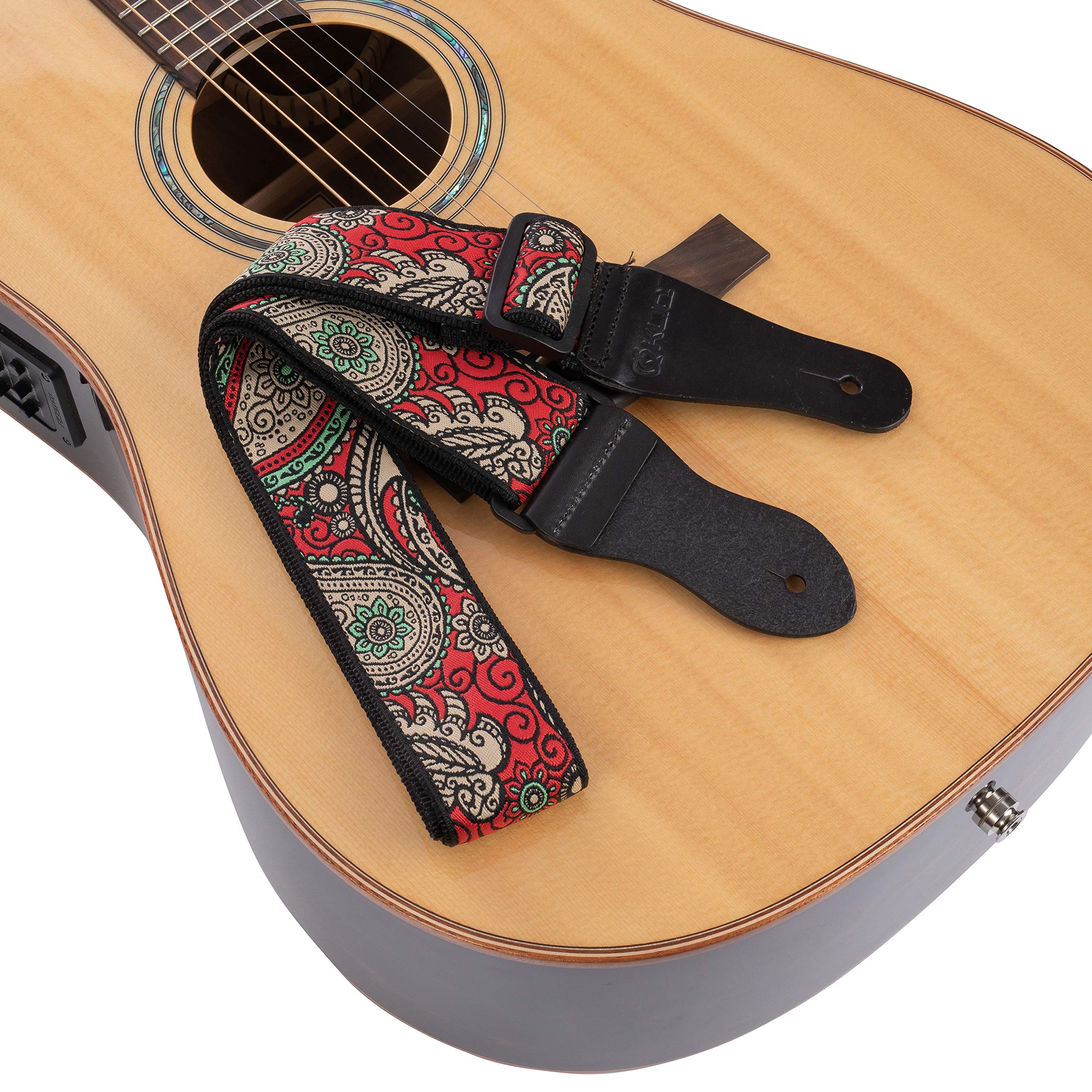 KLIQ Vintage Woven Guitar Strap for Acoustic and Electric Guitars + 2 Free Rubber Strap Locks, 2 Free Guitar Picks and 1 Free La
