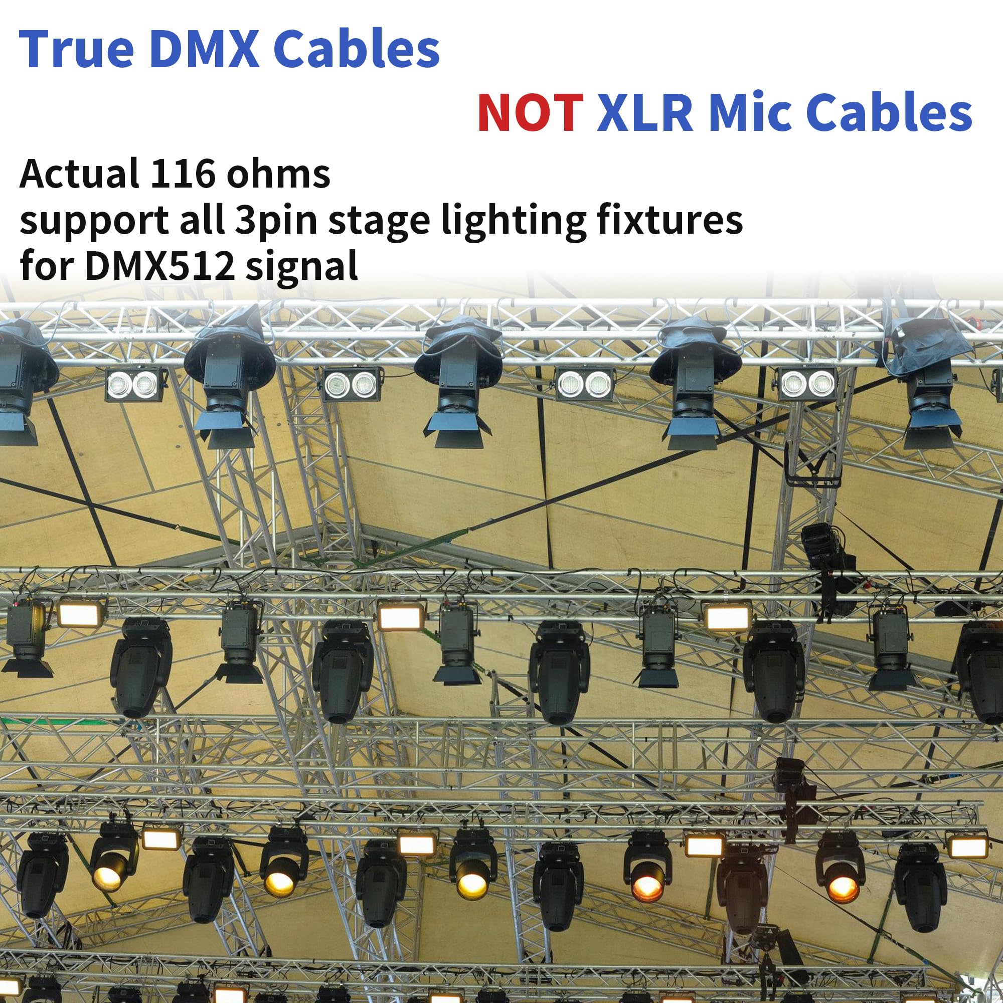 SMALL-EYE DMX Cables 3 ft 2 Pack - Premium 3 Pin Male to 3 Pin Female - DMX Cable for Stage Lightingf, Multi-Color Coded