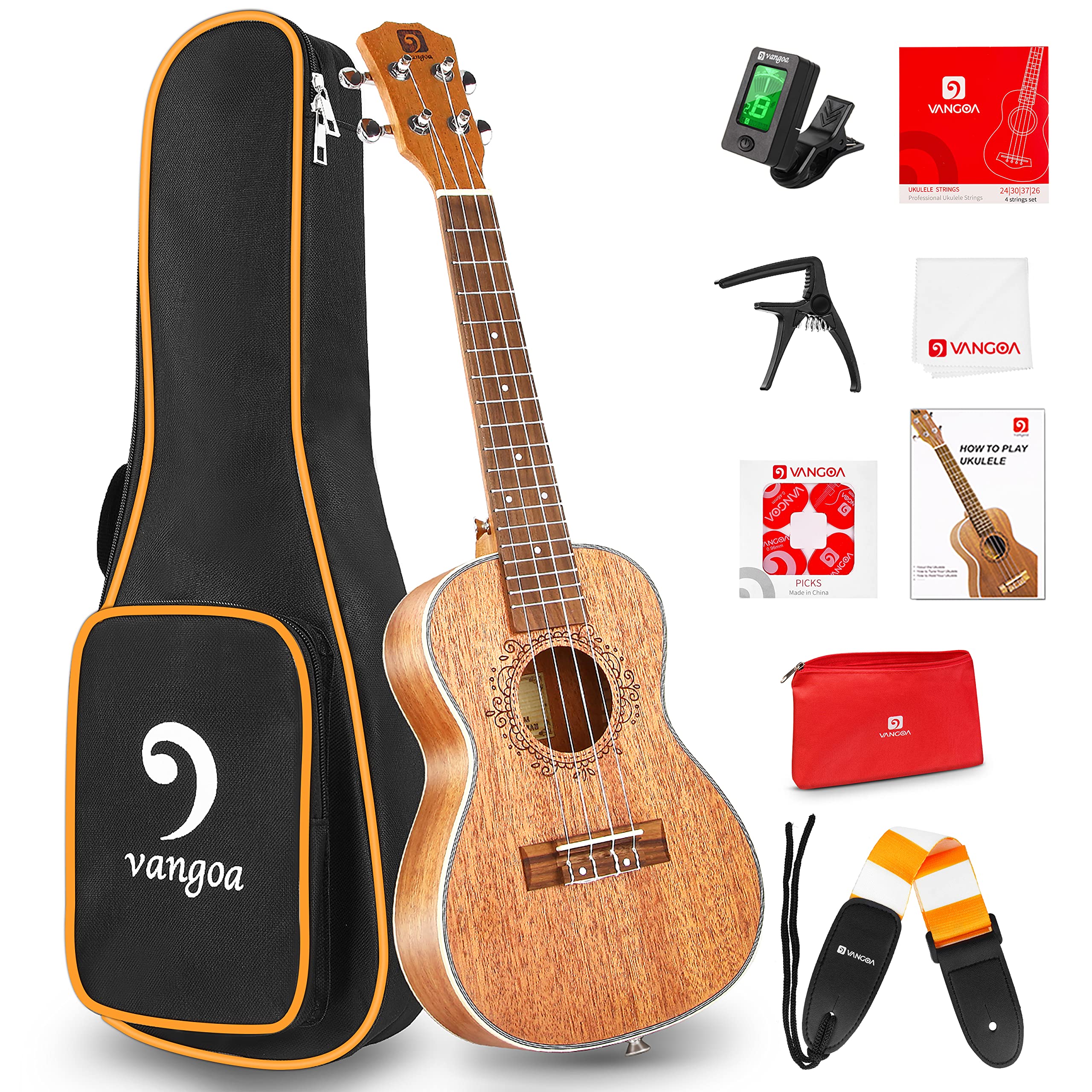Ukulele Concert Mahogany Bundle 23 inch Ukelele for Beginners Adults Professional Four String Wooden Hawaiian Starter Uke Kit, b