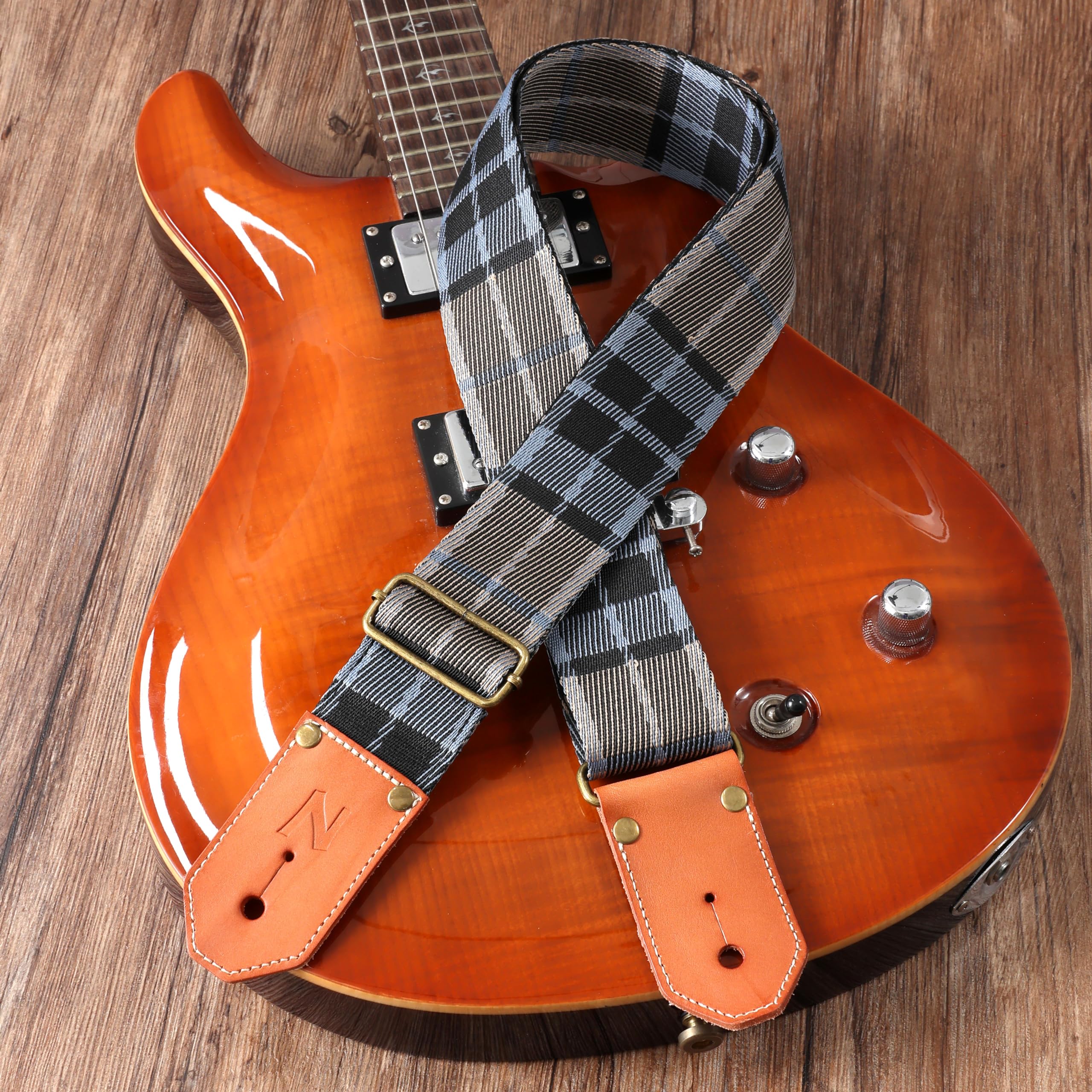 Nefelibata Cool Woven Guitar Strap with Thicked First Layer Vegetable Tanned Cowhide Leather Ends for Acoustic, Bass, Electric G