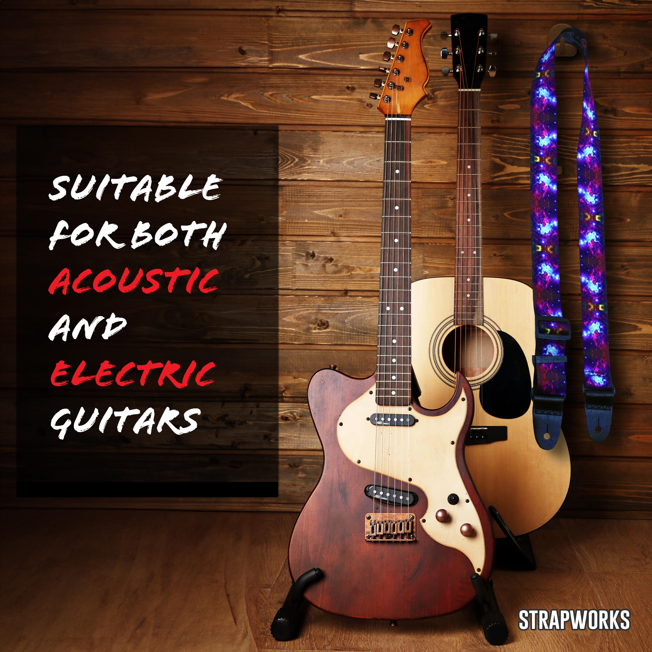 Killer-Q Guitar Strap - Stylish Straps for Electric and Acoustic Guitars With Leather Tabs, 2 Inches x 5 Feet, Universe