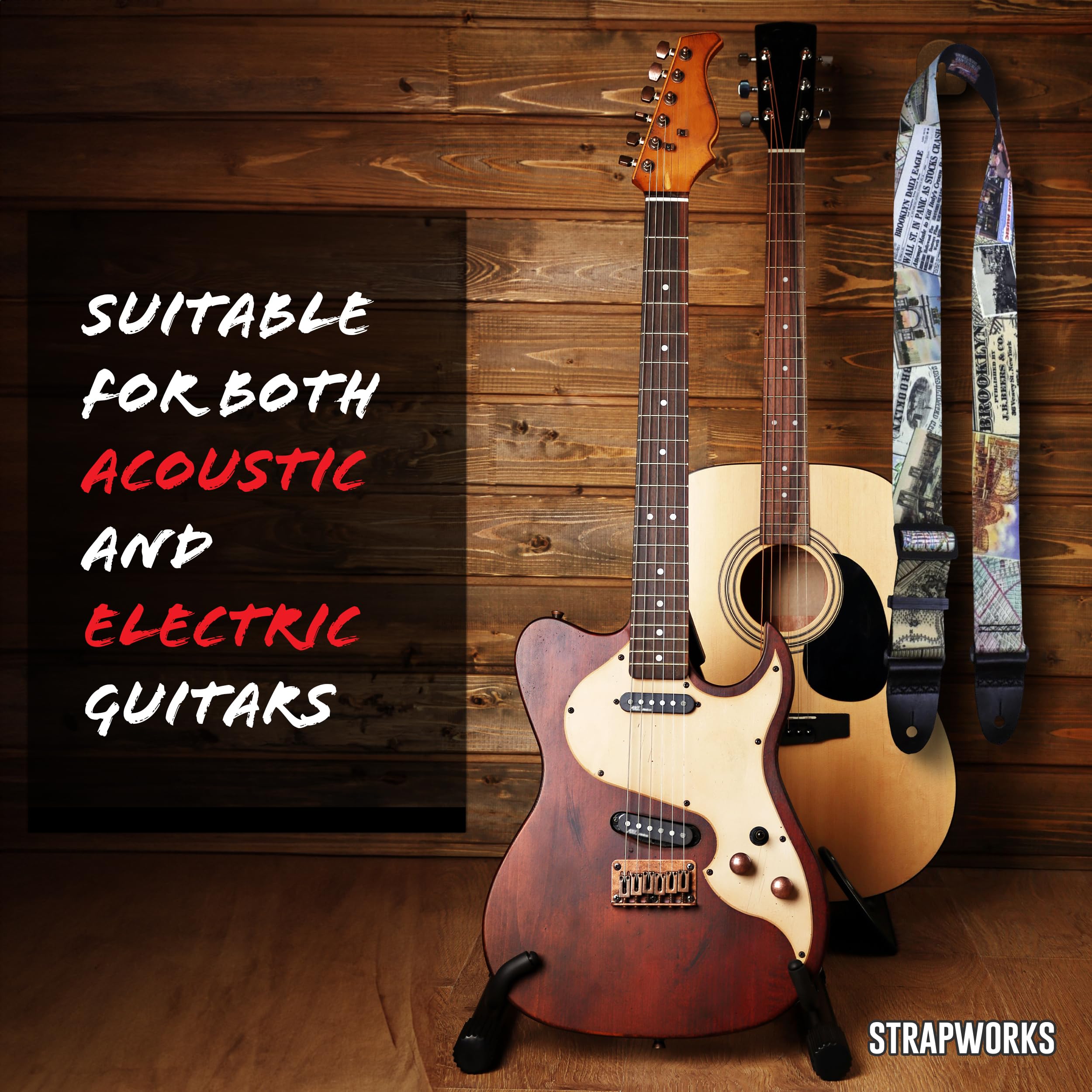 Killer-Q Guitar Strap - Stylish Straps for Electric and Acoustic Guitars With Leather Tabs, 2 Inches x 5 Feet, Brooklyn