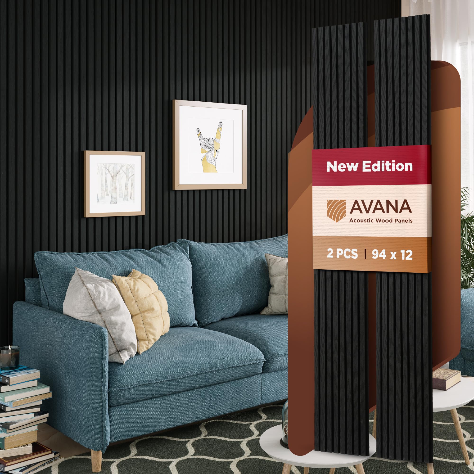 Avana Acoustic Wood Wall Panels - 94.4 X 12.6 Inch Black Oak Acoustic Panels 2 Pcs - Wall Panels For Interior Wall Decor For Hom