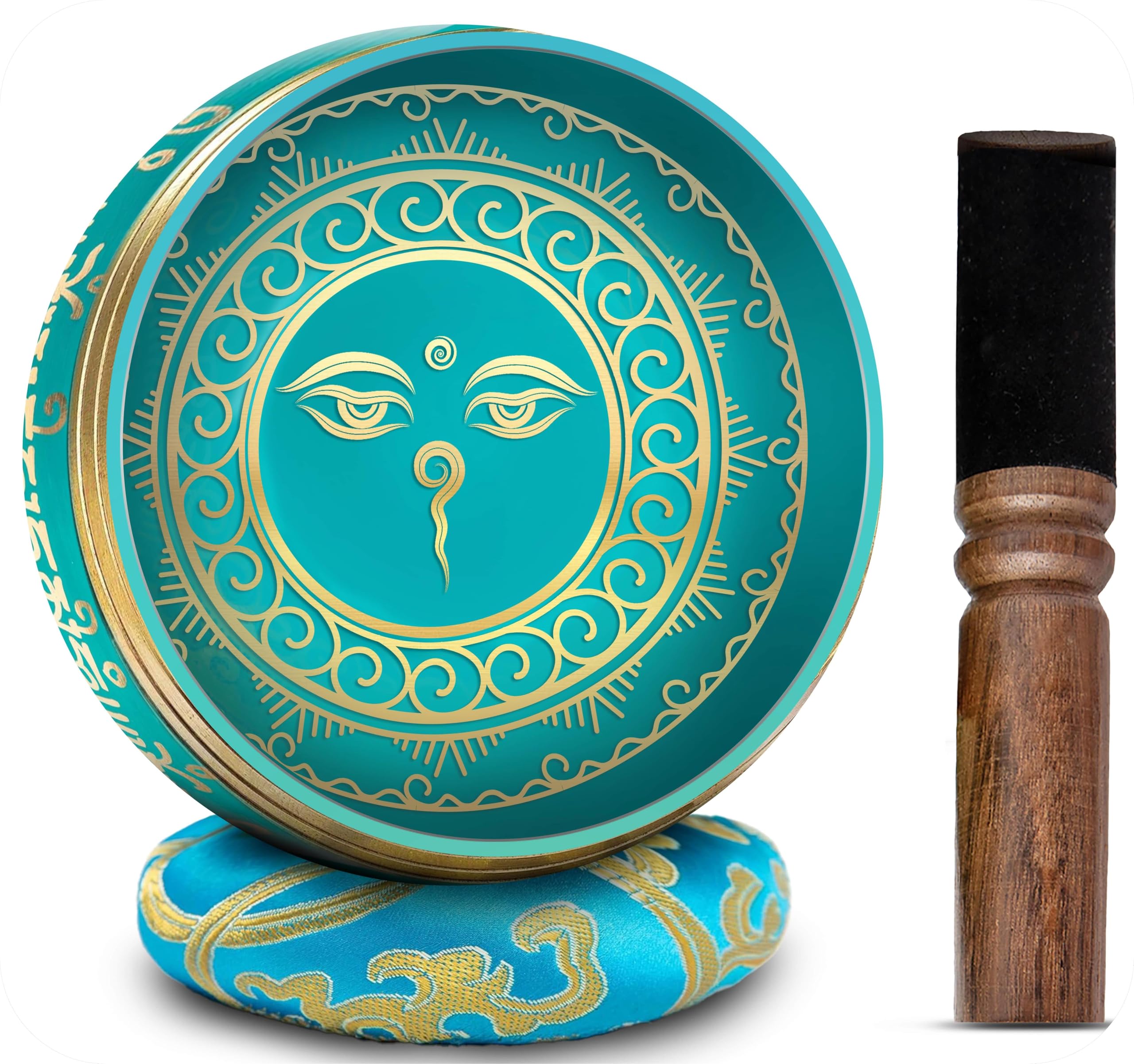 Tibetan Singing Bowl Set - 4 Easy To Play Authentic Handmade For Meditation Sound 7 Chakra Healing By HIMALAYAN BAZAAR (Turquois