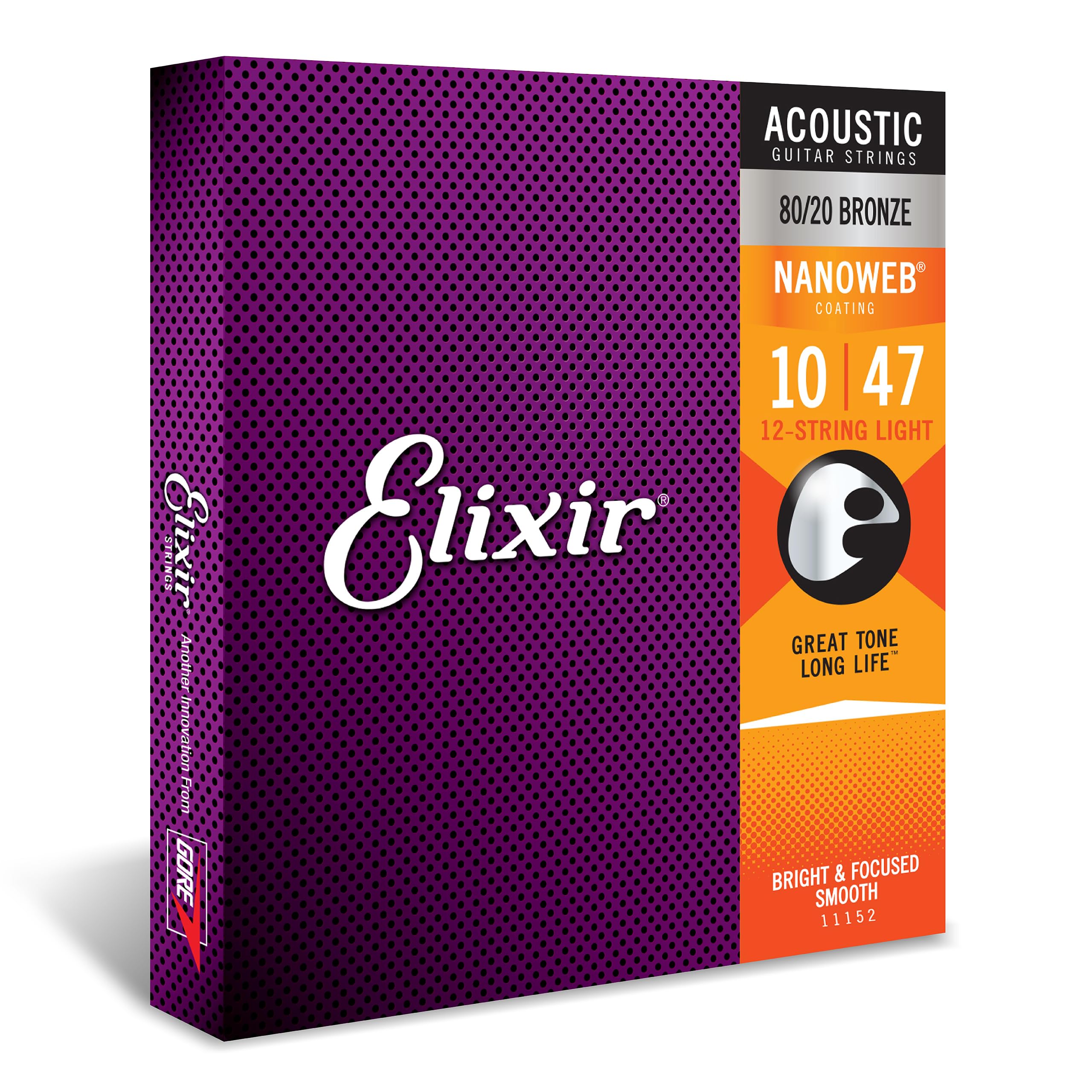 Elixir Strings - Acoustic 8020 Bronze With Nanoweb Coating - Elixir Acoustic Guitar Strings - 12 String Light (010-047)