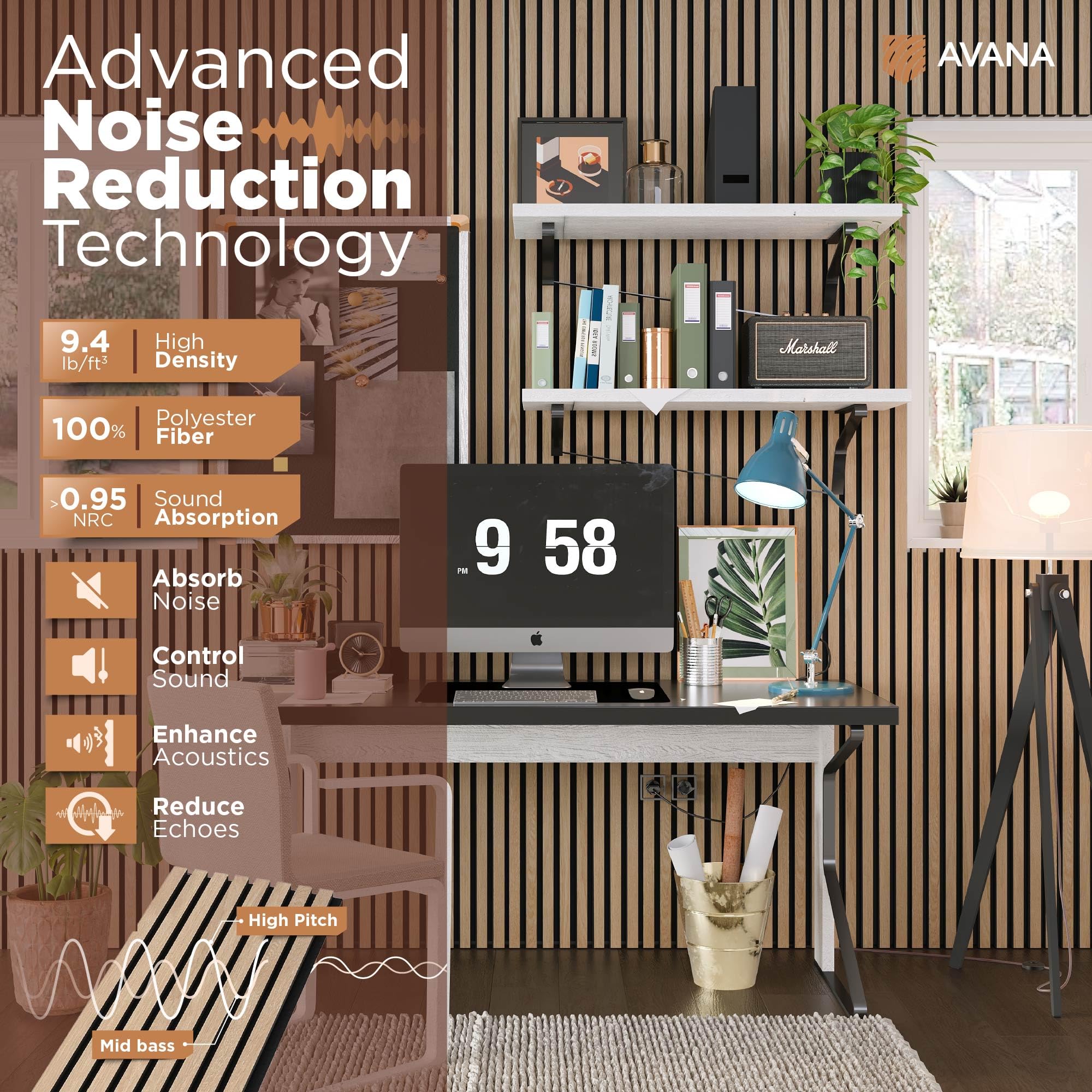 Avana Acoustic Wood Wall Panels - 47.2 X 12.6 Inch White Oak Acoustic Panels 1 PC - Wall Panels For Interior Wall Decor For Home