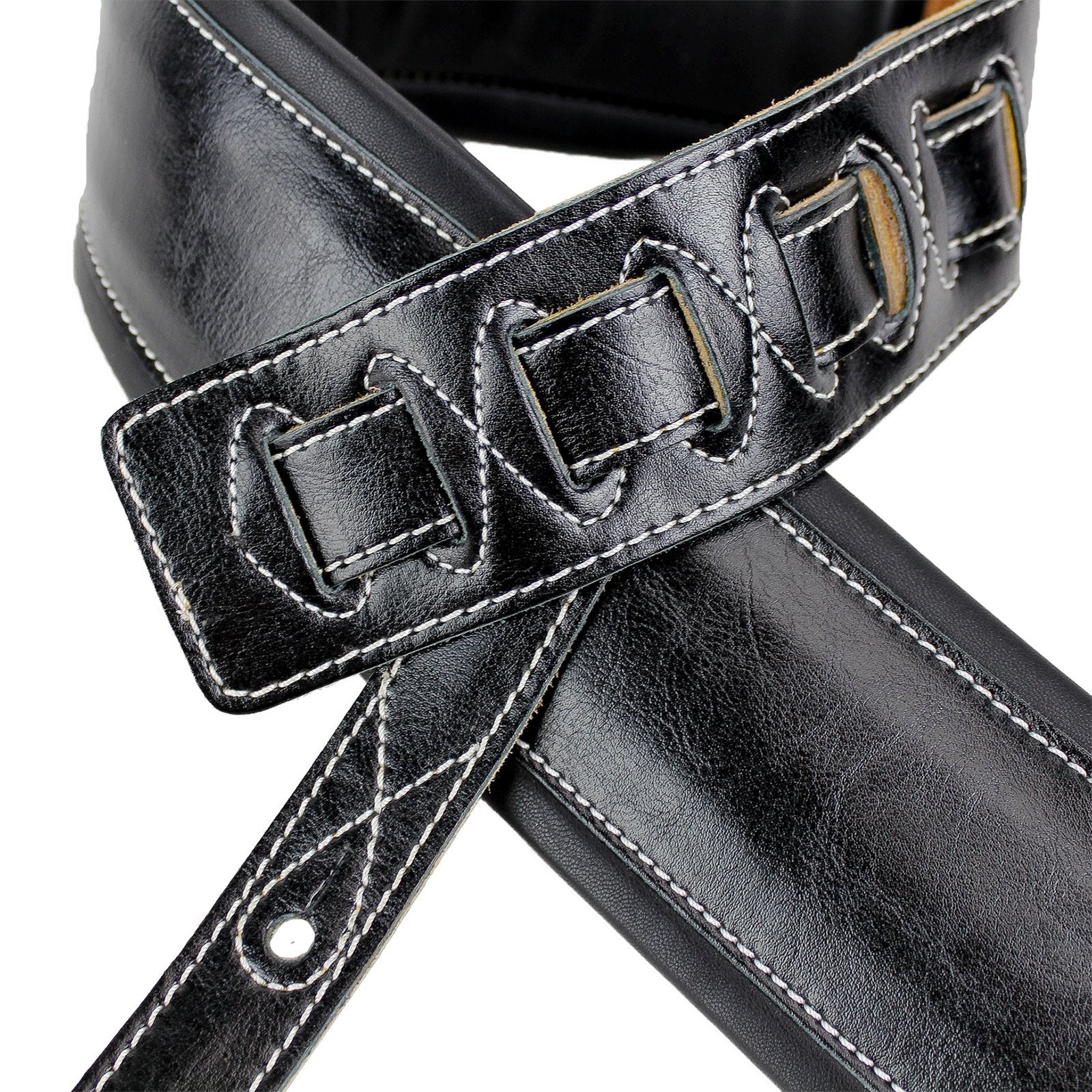 Walker & Williams C-22-XL Premium Black Grain Leather Guitar Strap Extra Long Double Padded up to 61'' For Acoustic, Electric, A