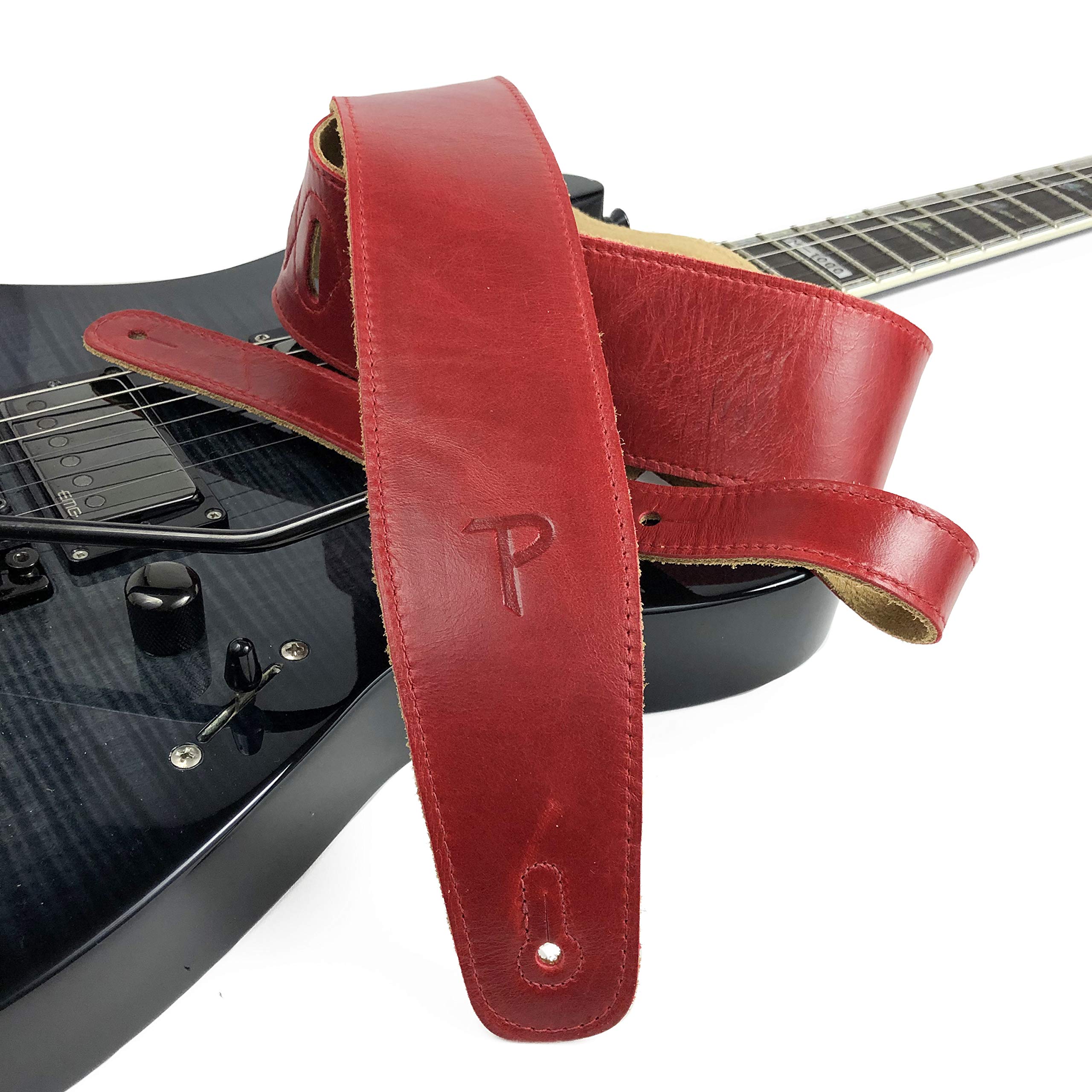 Perri's Leathers, Leather Guitar Strap with Super Soft Suede Backing, Cherry Red, Anti-Slip, Classic, Suitable for Each Level, A