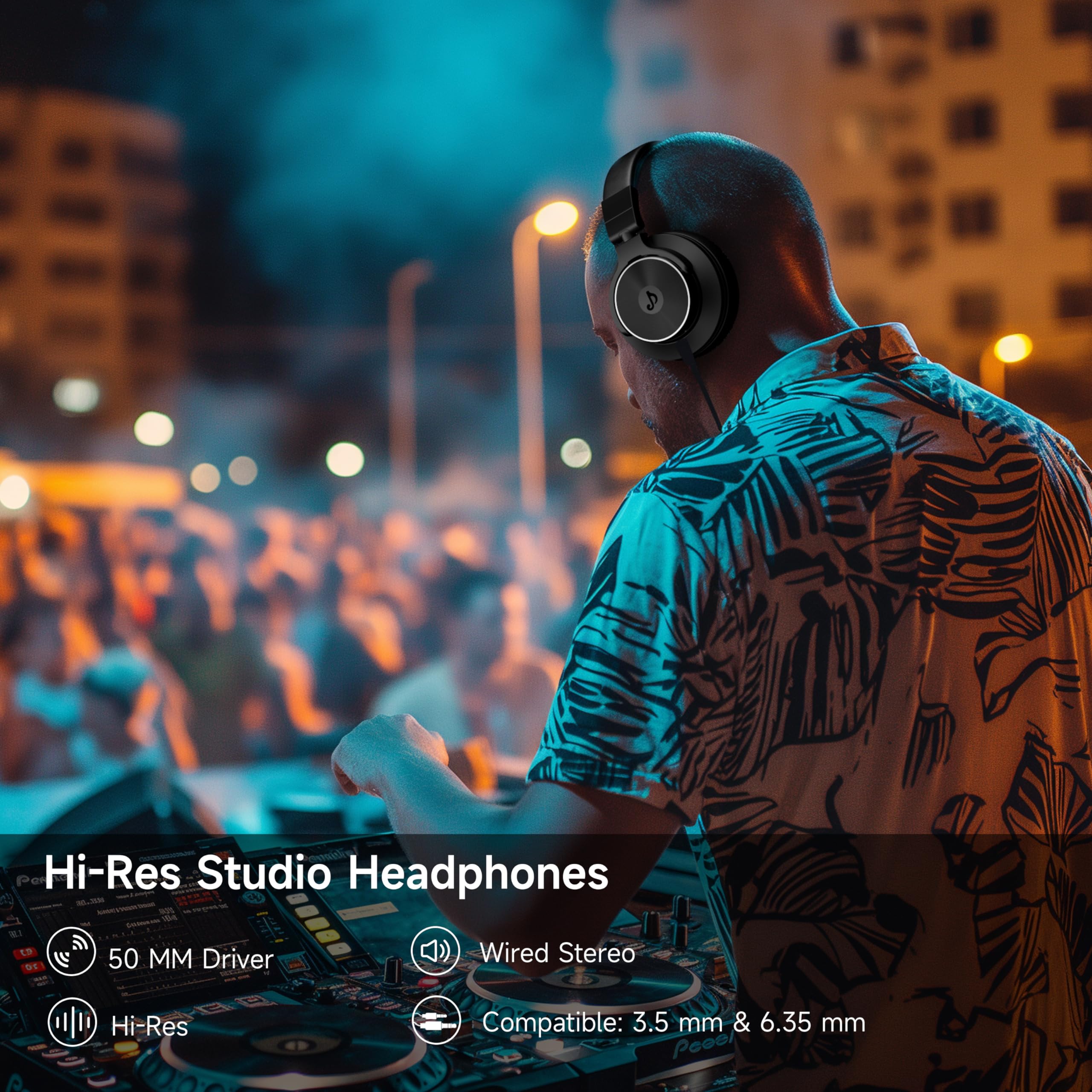 Rumoon Wired Over Ear Headphones, Studio Monitor & Mixing DJ Headphones with 50mm Neodymium Drivers and 1/4 to 3.5mm Jack for Gu