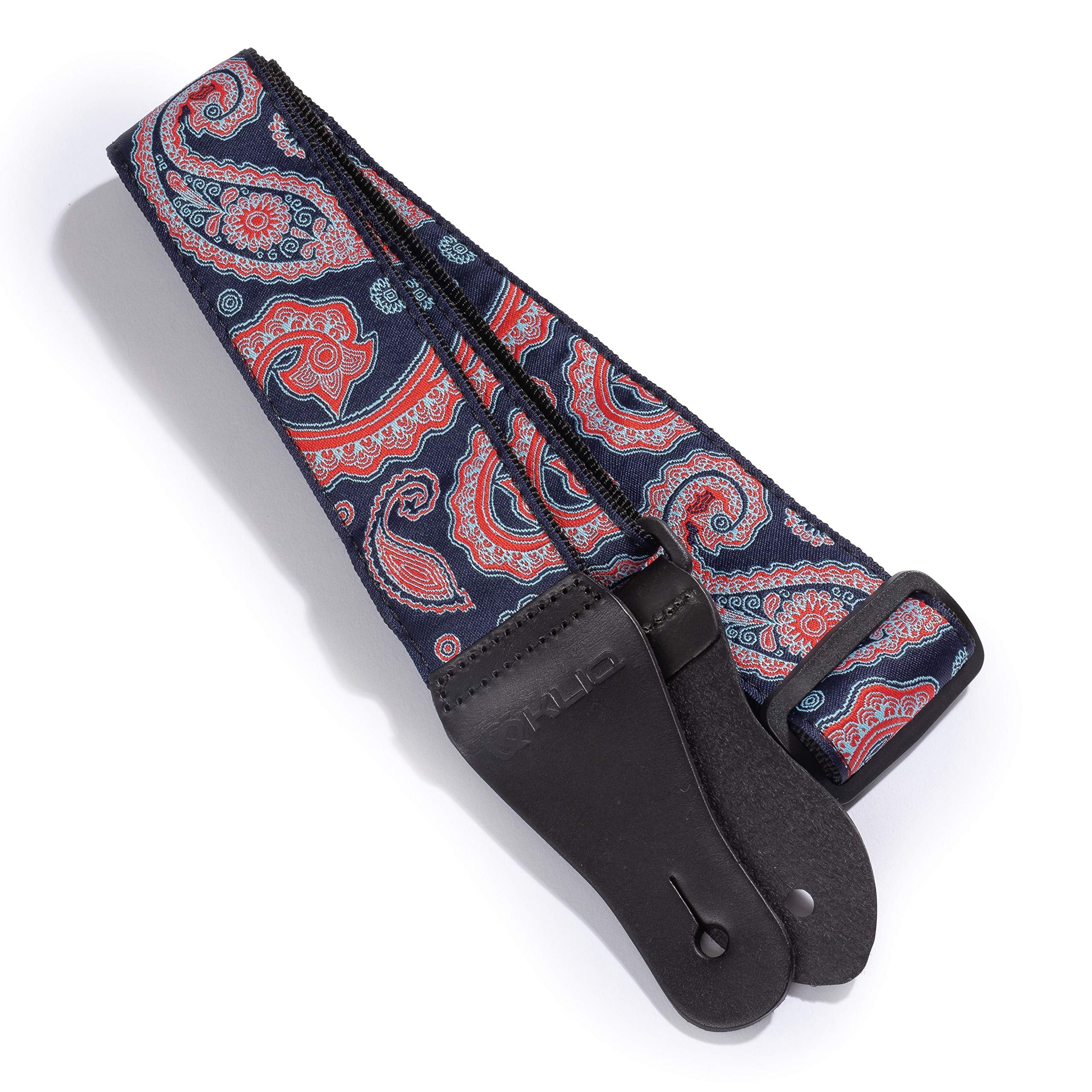 Kliq Vintage Woven Guitar Strap For Acoustic And Electric Guitars + 2 Free Rubber Strap Locks, 2 Free Guitar Picks And 1 Free La