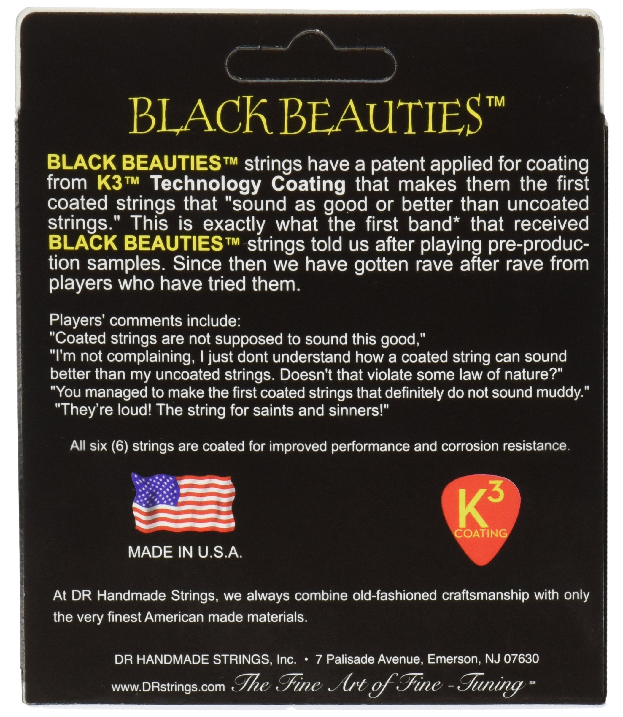 DR Strings Electric Guitar Strings, Black Beauties-Black Coated, 9-52 (BKE7-9)