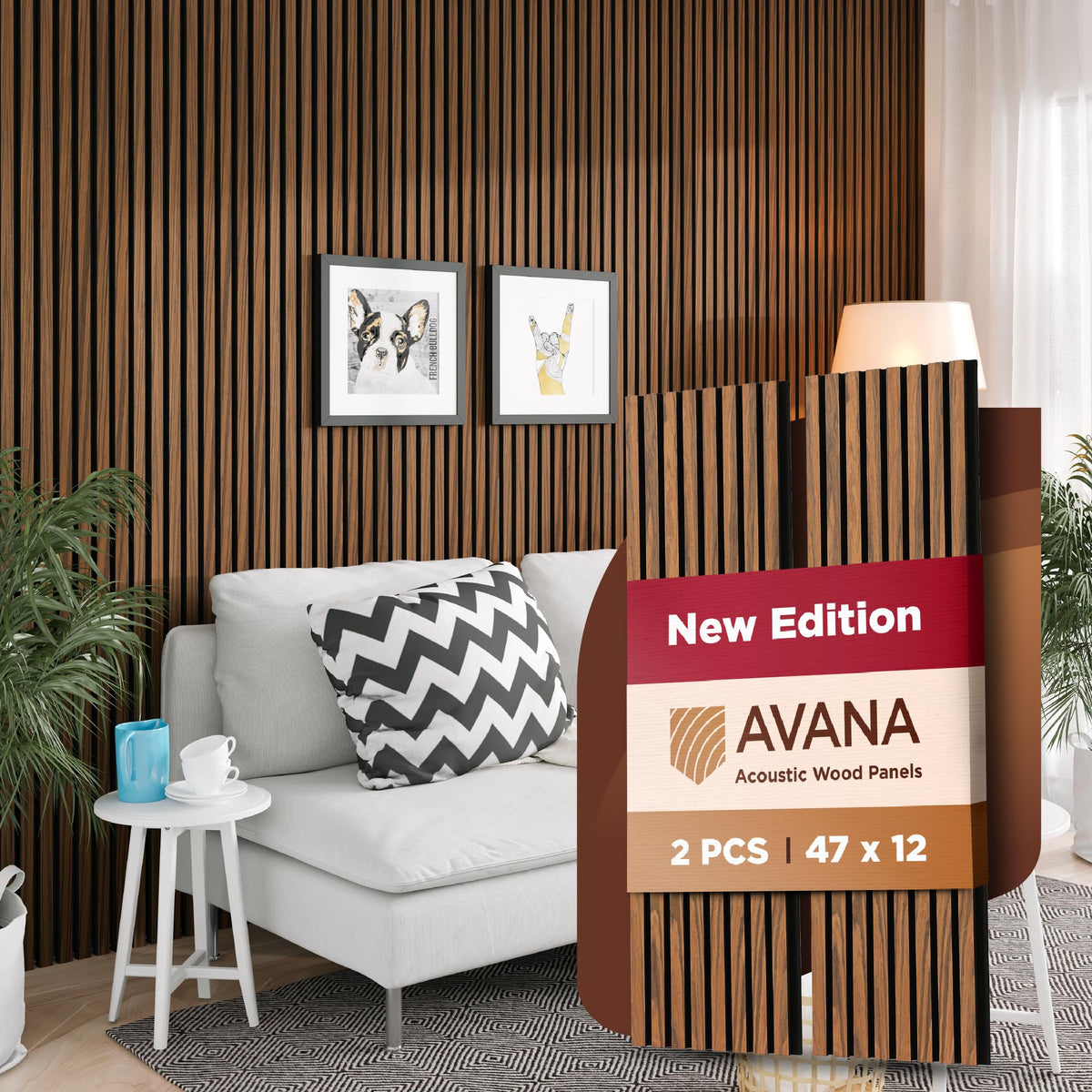 Avana Acoustic Wood Wall Panels - 47.2 X 12.6 Inch Rustic Walnut Acoustic Panels 2 Pcs - Wall Panels For Interior Wall Decor For