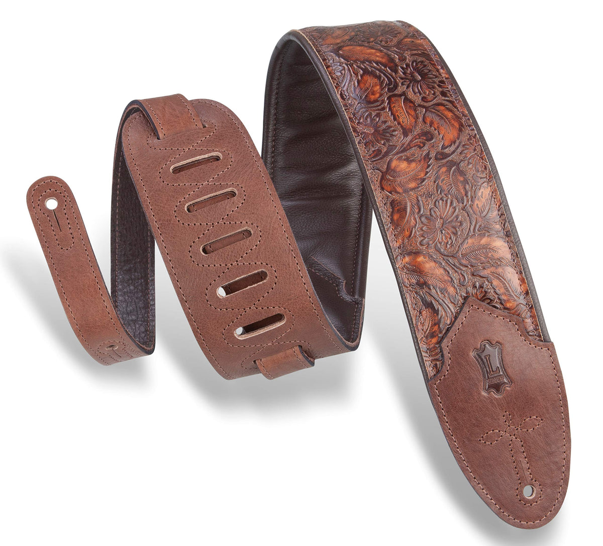 Levy'S Leathers Sundance 3'' Wide Embossed Leather Guitar Strap; Western Series - Geramium Whiskey (M4Wp-006)