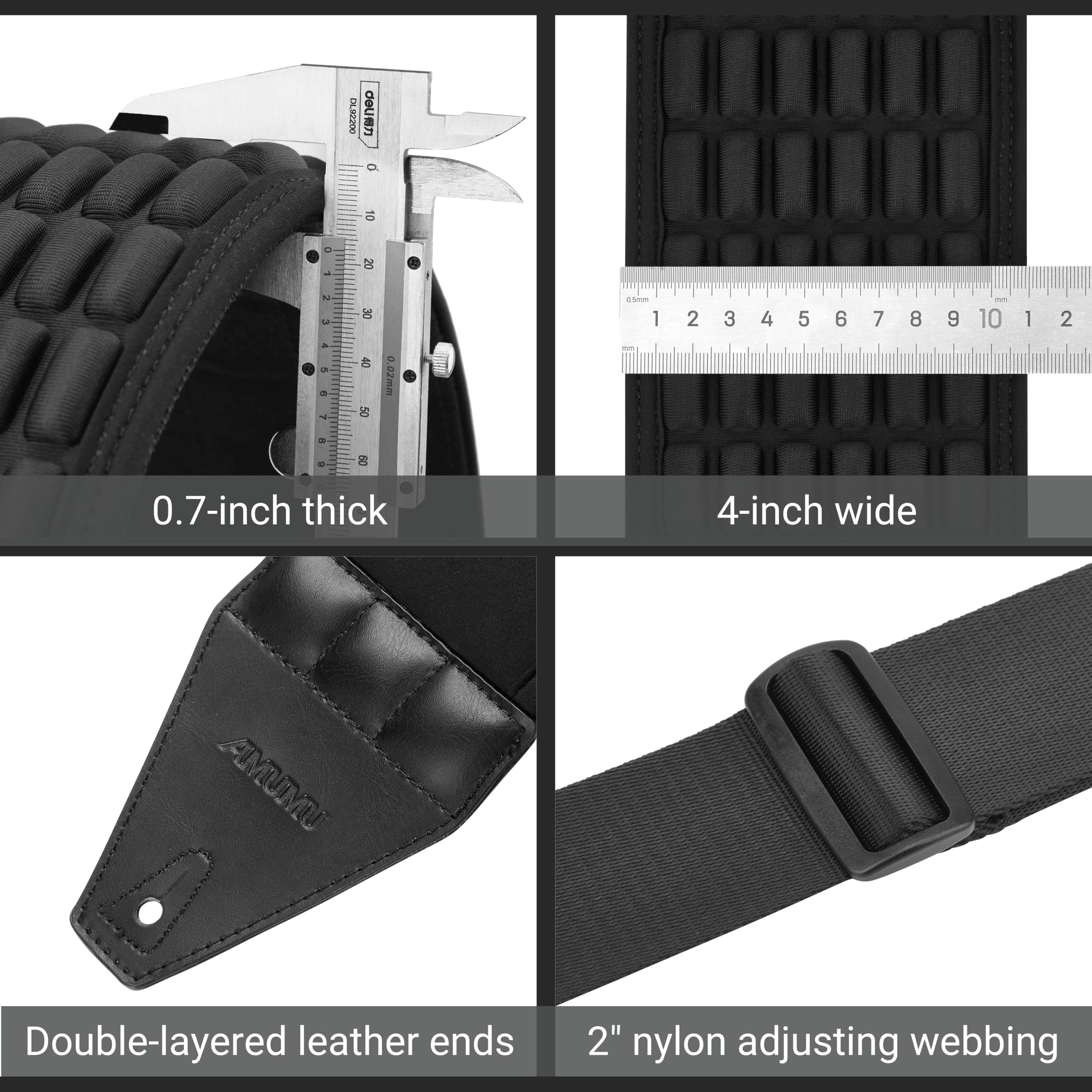 Amumu AIRAFT Bass & Guitar Strap 4'' Ultra Wide - 0.7'' Thick Breathable Convex 3D Air Cell Cushions - Neoprene Padding - Comfor