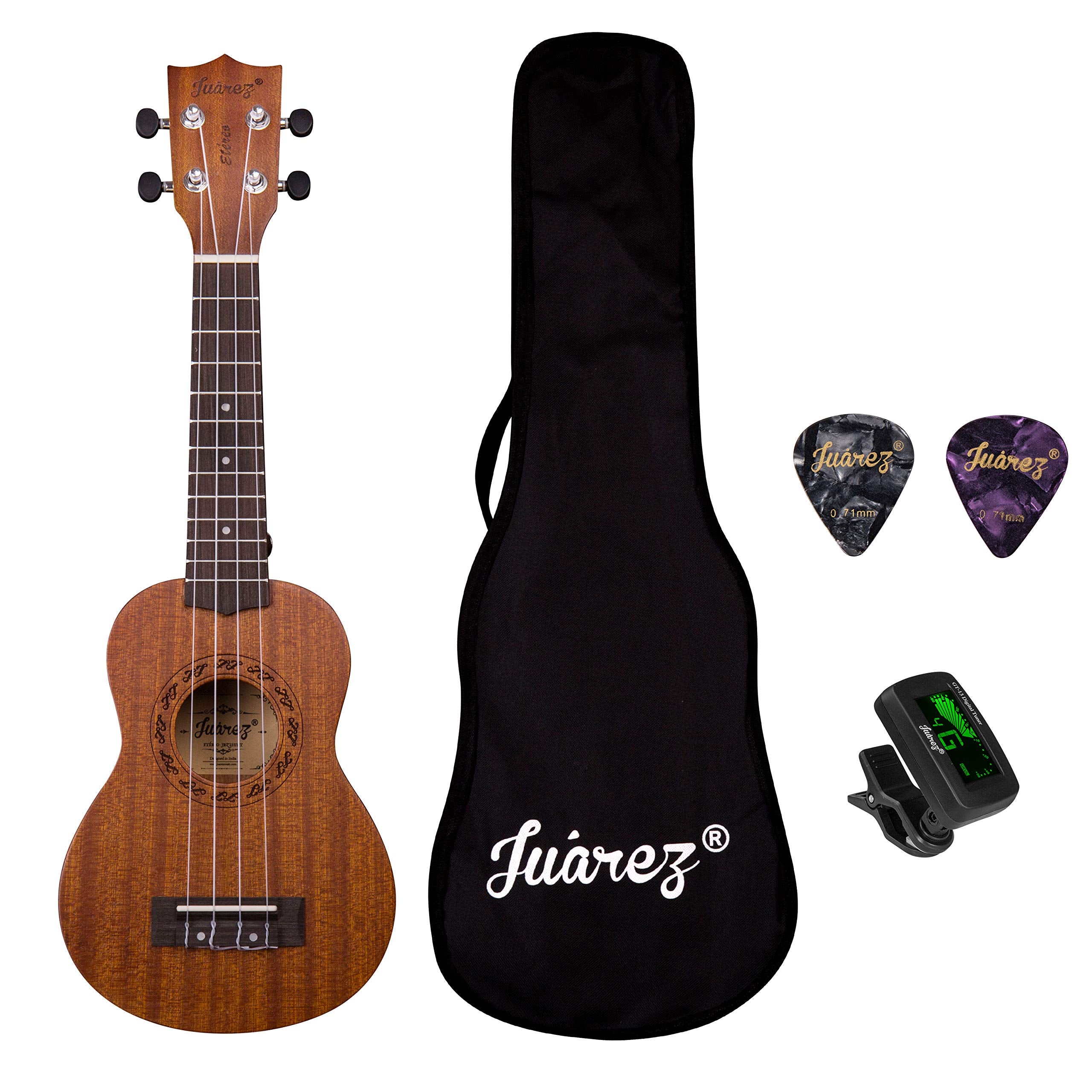 Juarez Etreo 21 Soprano Ukulele, Sapele Top & Body, Aquila Italian Strings, Black Diecast Machine, Rosewood Fretboard & Bridge W