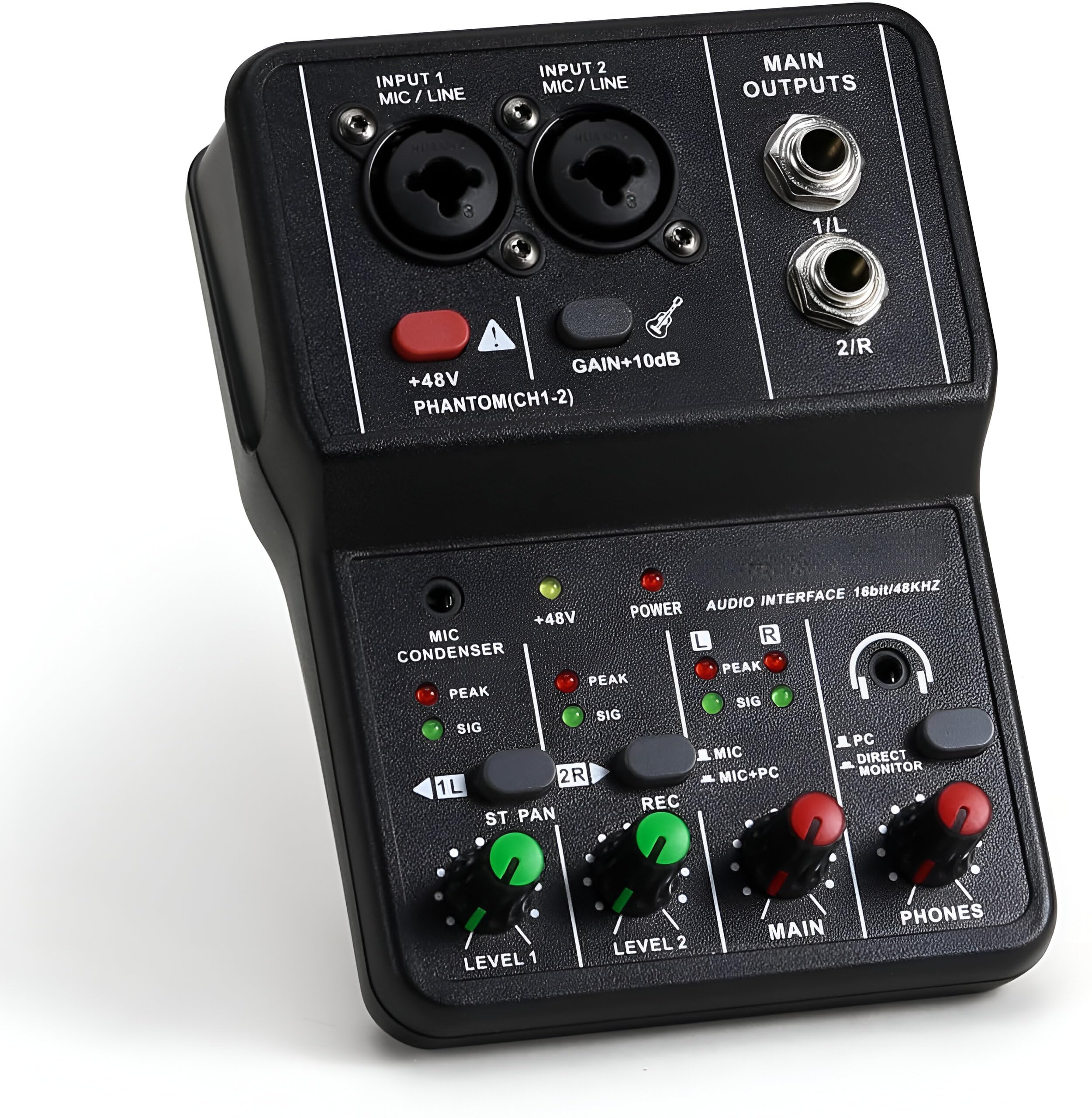 Powerpak Q12 2 Channels Audio Mixer | Sound Card Usb Audio Interface, 48V Phantom Power, 3.5Mm Headphone Input Mixer For Karaoke