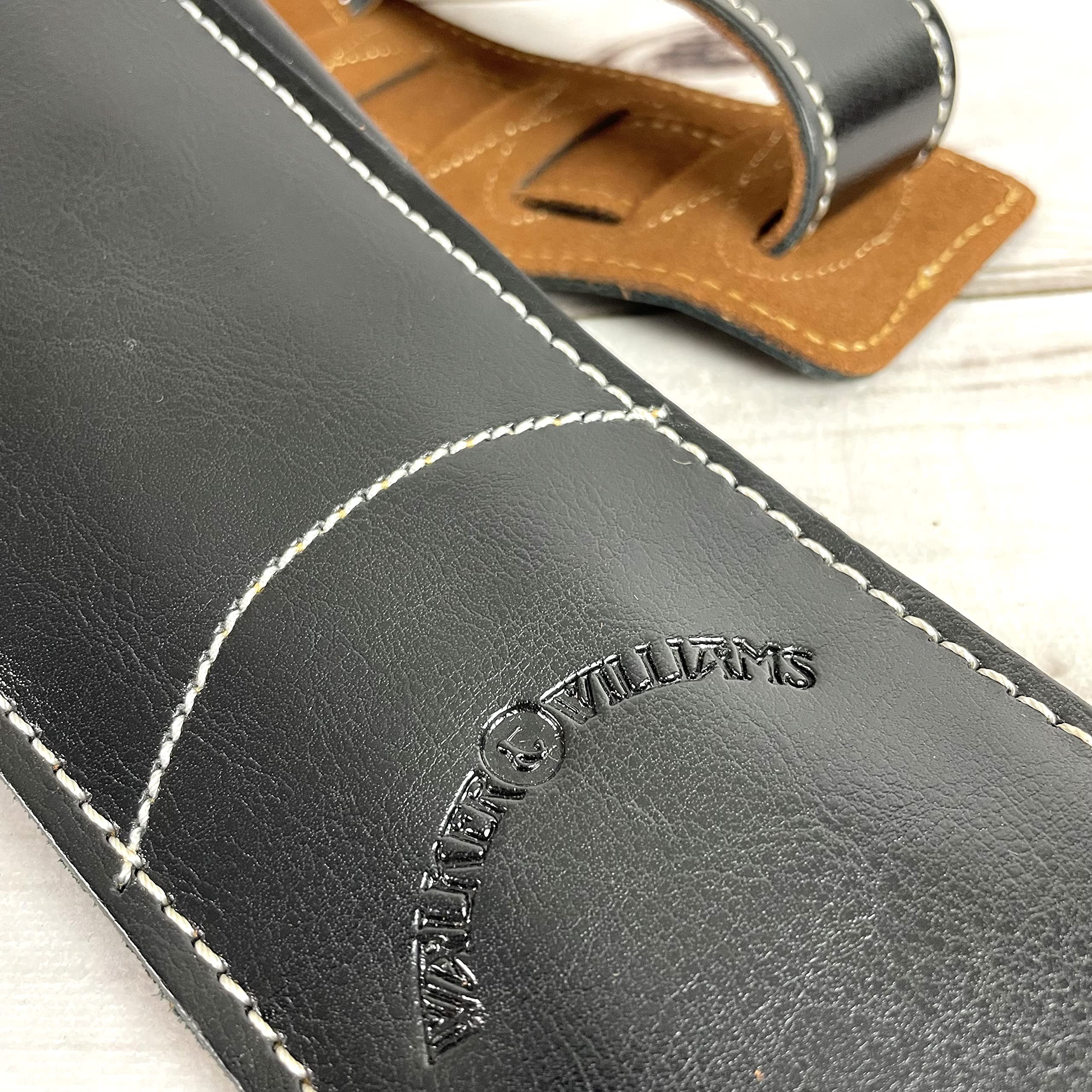 Walker & Williams B4B-XL Extra Long 4    Wide Premium Classic Black Signature Grain Leather Padded Guitar Strap Up To 58'' For A