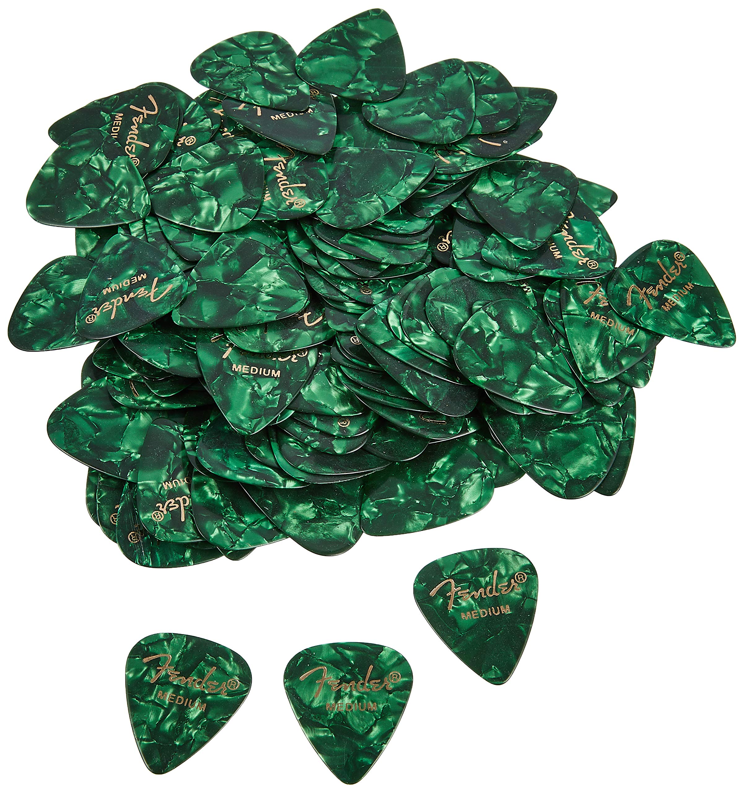 Fender Premium Celluloid Guitar Picks 351 Shape, Green Moto, Medium, 144-Pack