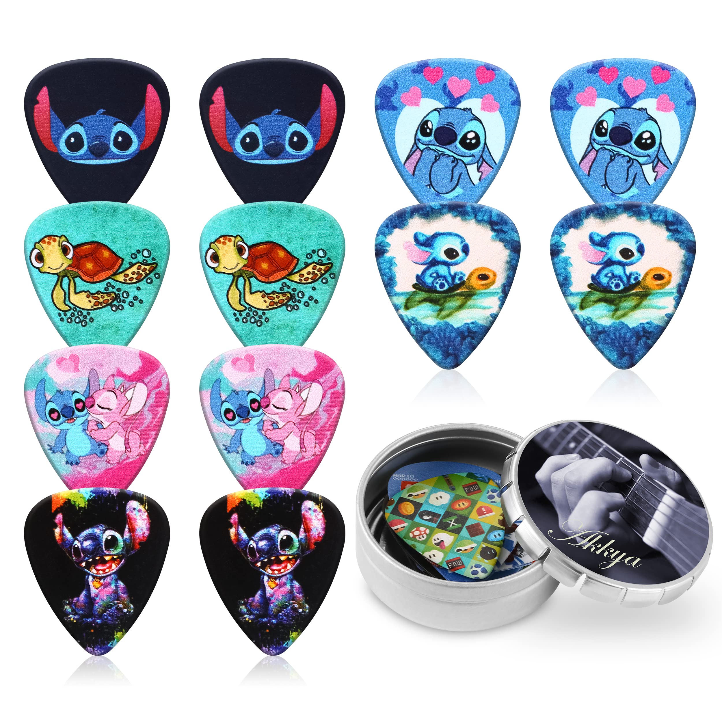 Guitar Picks For Acoustic Electric Bass Medium Thick Finger Thumb Pick Classic Cartoon Cute Bulk Variety Pack Pics With Tin For