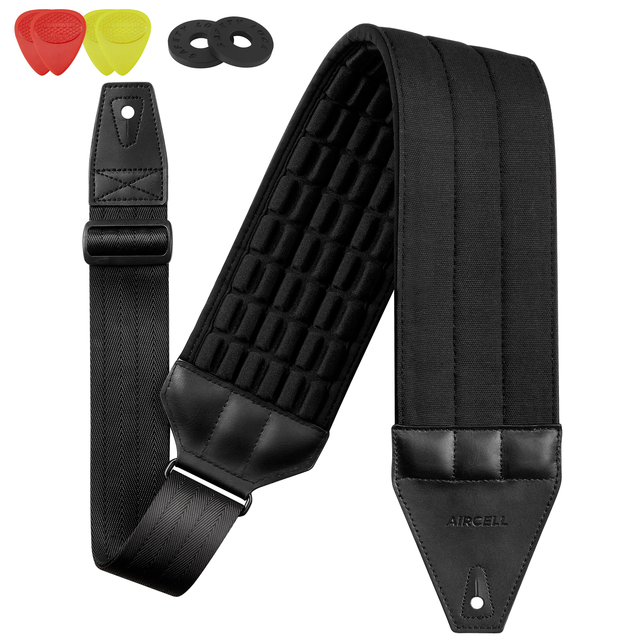 Amumu Airaft Bass & Guitar Strap 4'' Ultra Wide - 0.7'' Thick Breathable Convex 3D Air Cell Cushions - Neoprene Padding - Cotton