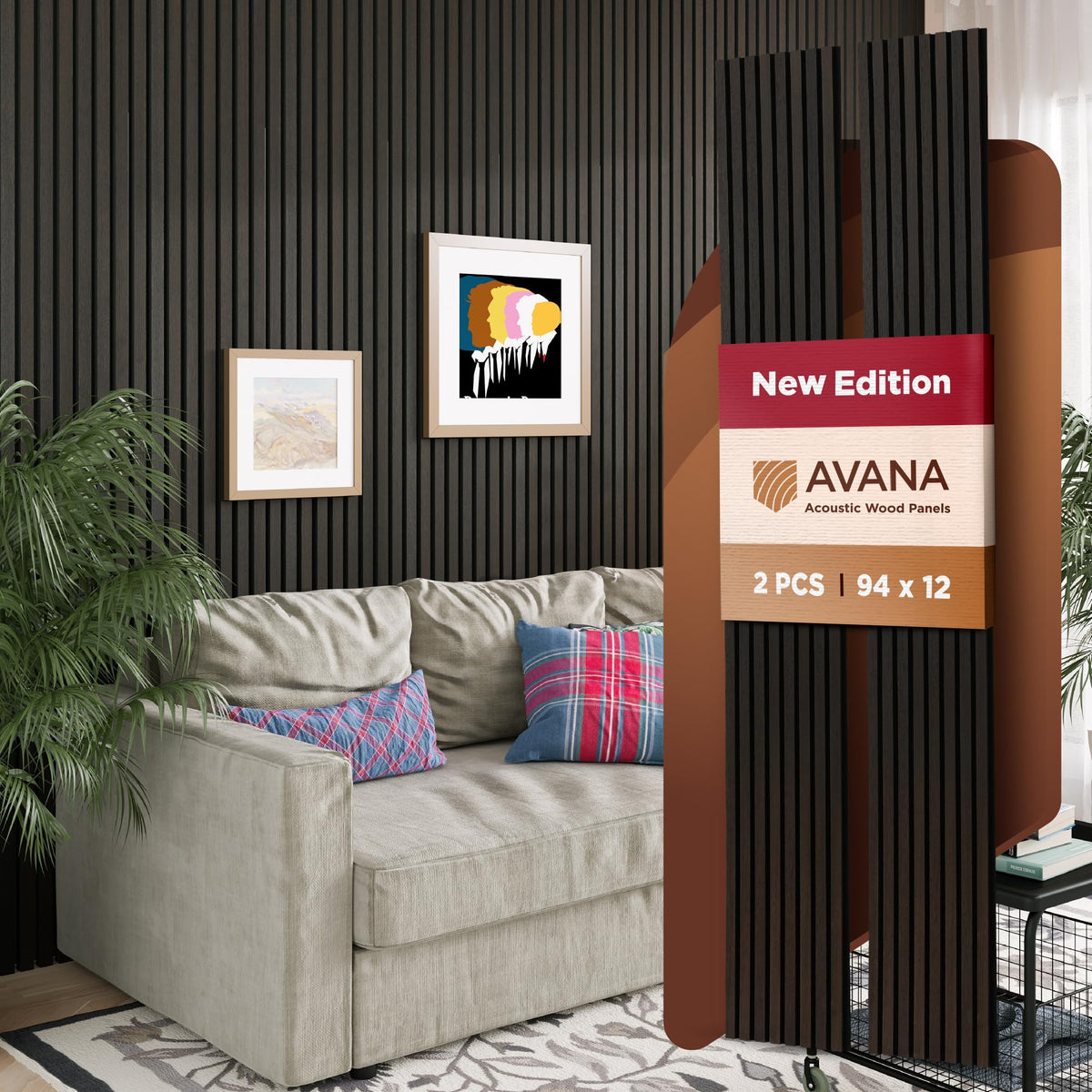 Avana Acoustic Wood Wall Panels - 94.4 X 12.6 Inch Smoke Oak Acoustic Panels 2 Pcs - Wall Panels For Interior Wall Decor For Hom