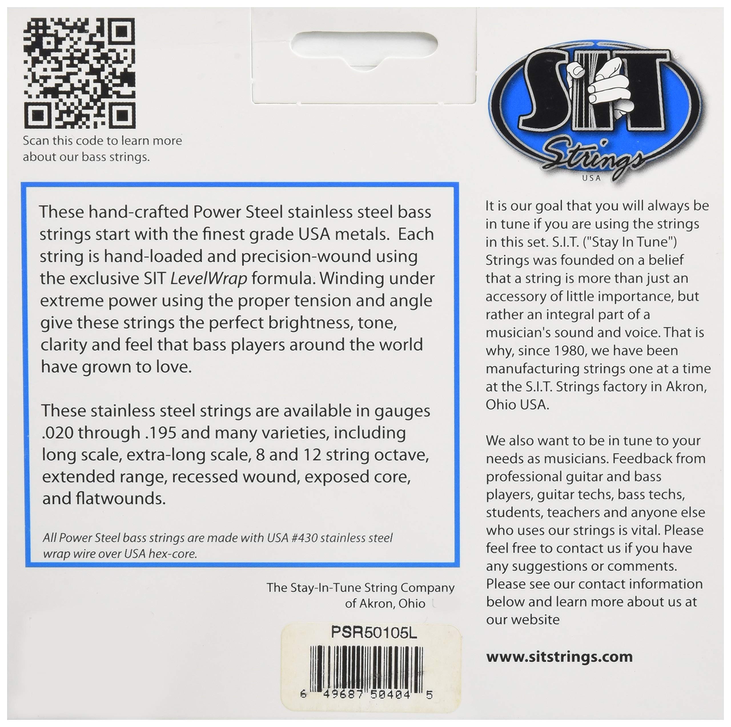 SIT Strings PSR50105L Stainless Steel Bass Guitar Strings, 4-String Medium