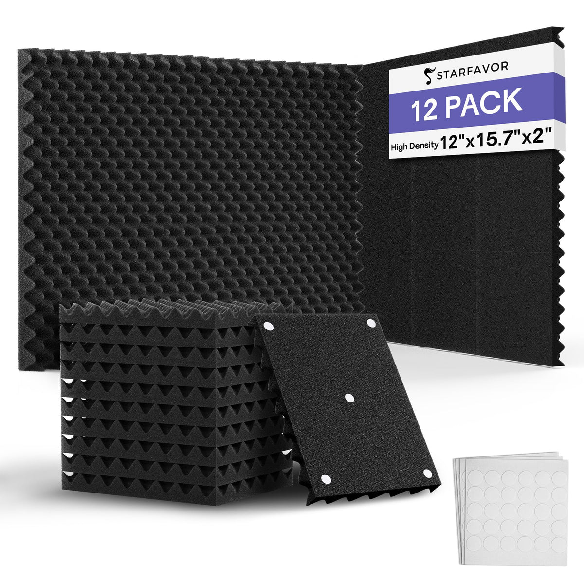 12 Pack Acoustic Panels 16'' X 12'' X 2'', Sound Proof Foam Panels For Wall, High Density Fire Resistant Egg Crate Foam, Noise D