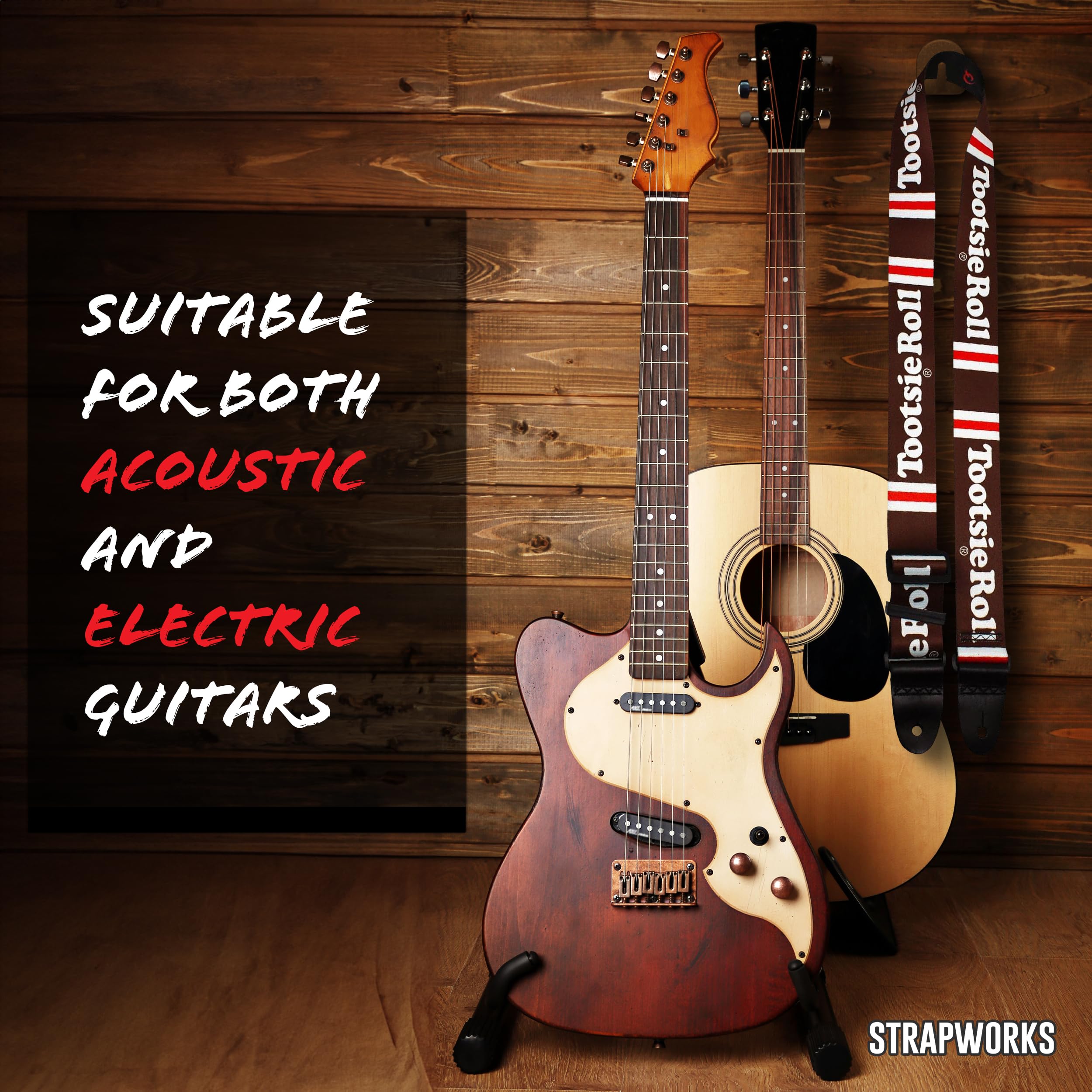 Killer-Q Guitar Strap - Stylish Straps for Electric and Acoustic Guitars With Leather Tabs, 2 Inches x 5 Feet, Tootsie Roll