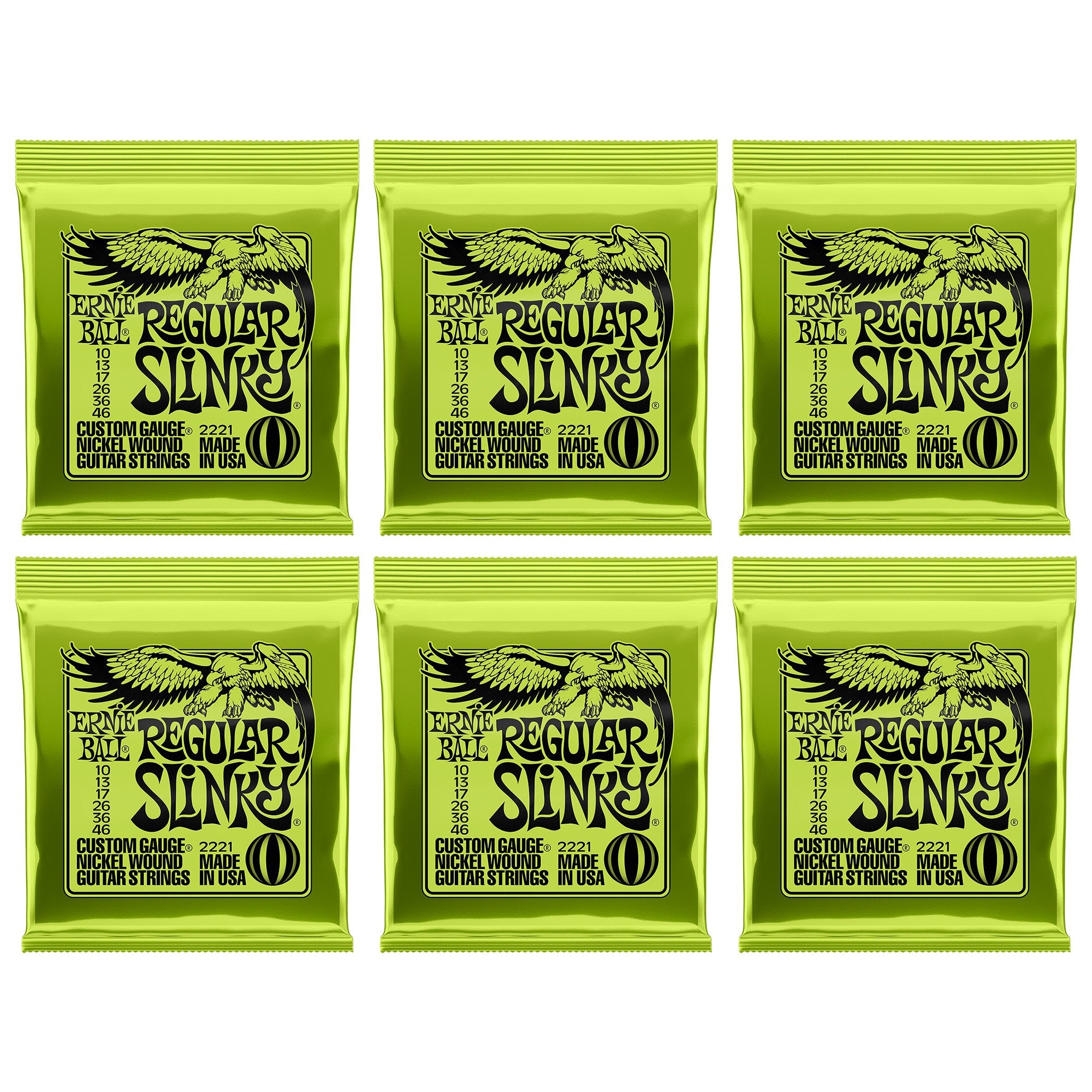 Ernie Ball Regular Slinky Nickel Wound Electric Guitar Strings 6 Pack - 10-46 Gauge