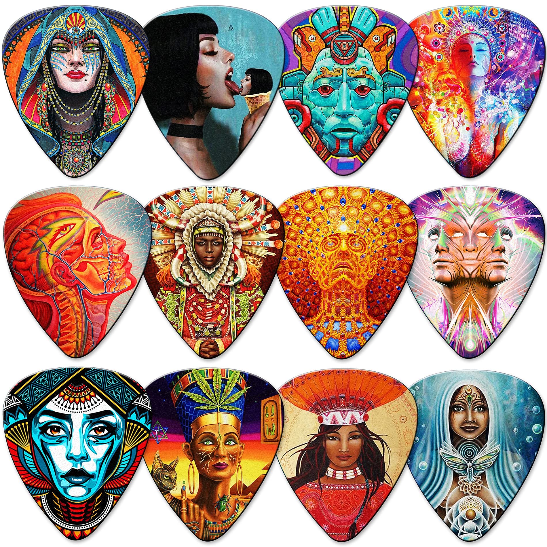 Thivenny Guitar Picks 24 Medium Pack With Tin Box,Unique Artistic Celluloid Guitar Pick For Bass Electric Guitar Acoustic Guitar