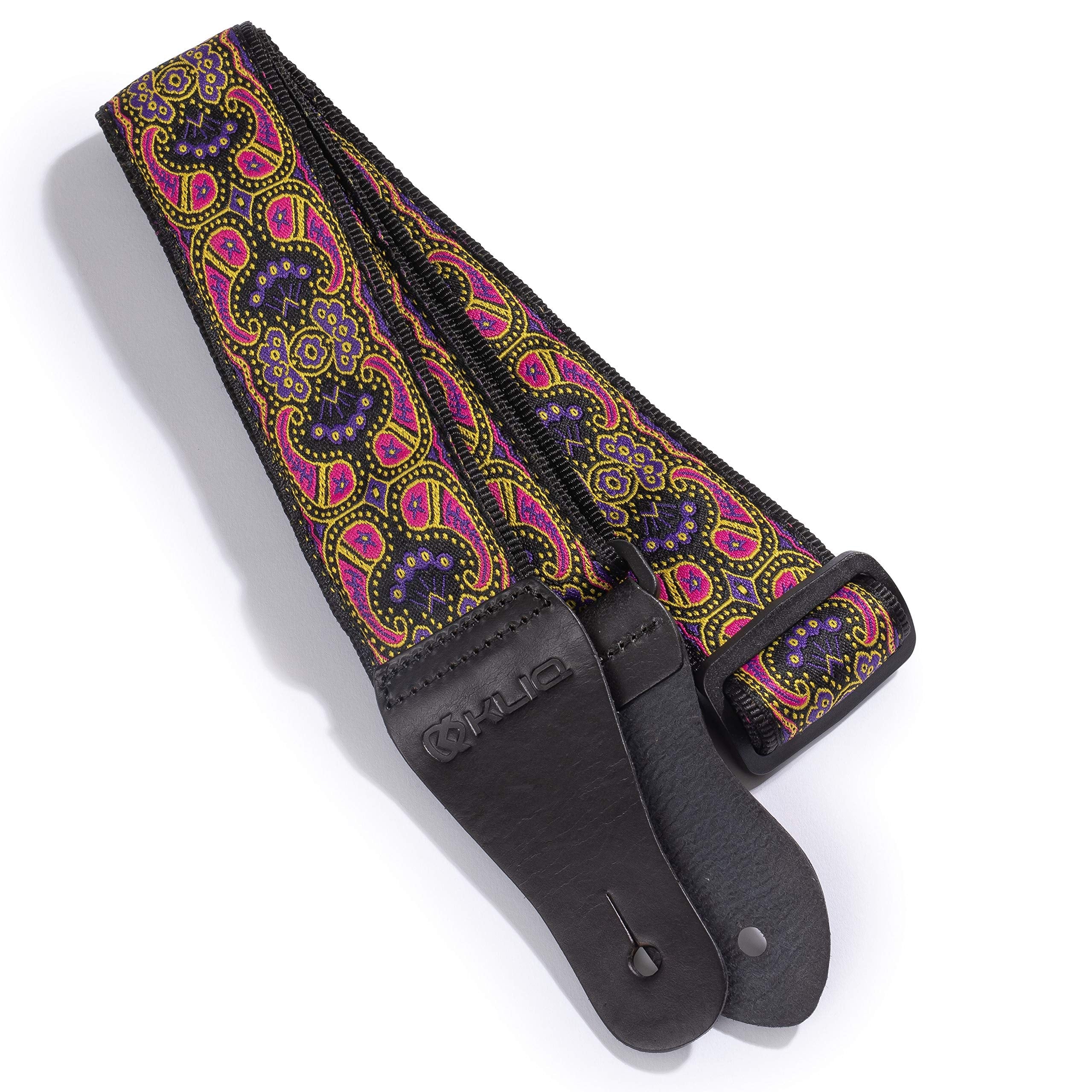 Kliq Vintage Woven Guitar Strap For Acoustic And Electric Guitars + 2 Free Rubber Strap Locks, 2 Free Guitar Picks And 1 Free La
