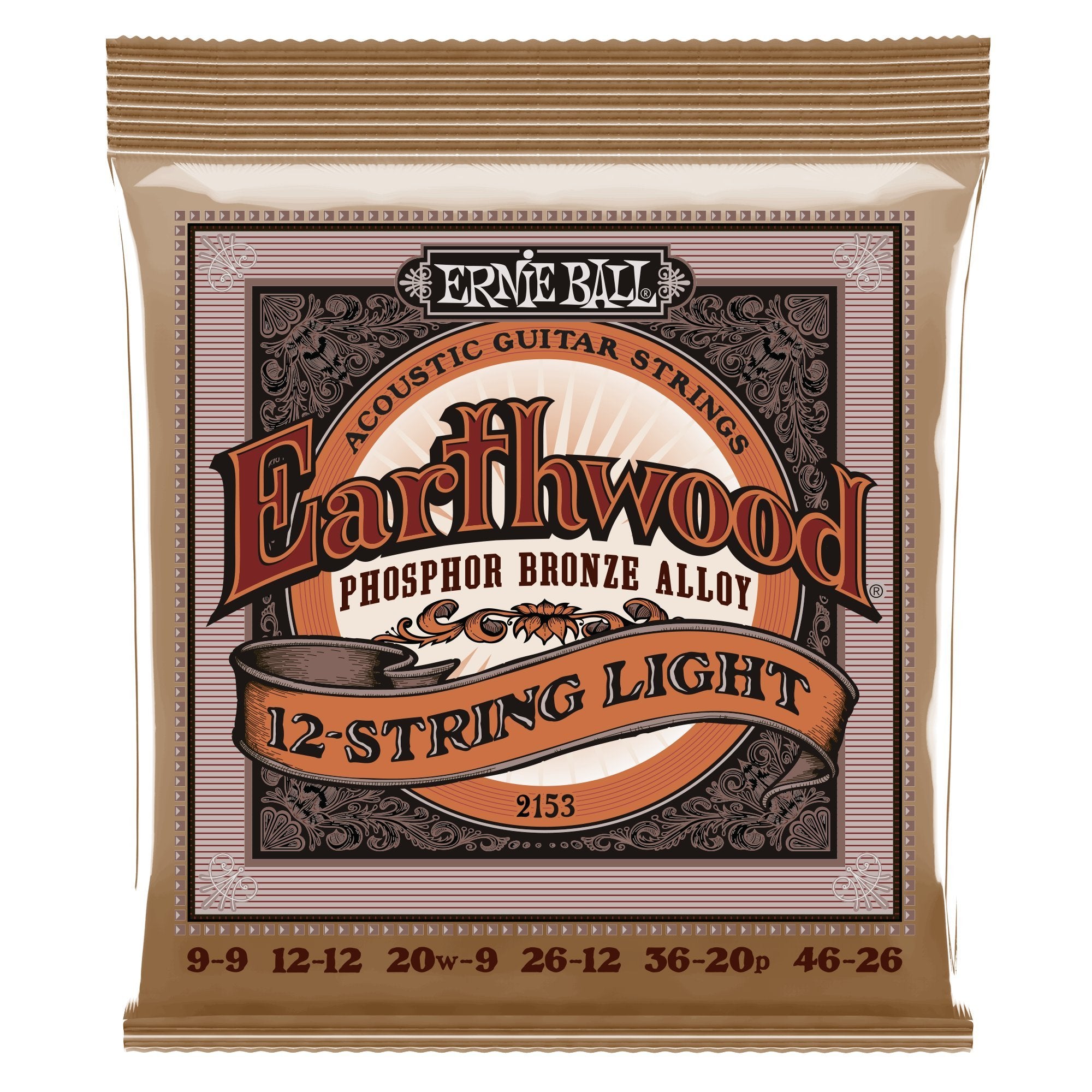 Ernie Ball Earthwood 12-String Light Phosphor Bronze Acoustic Guitar Strings, 9-46 Gauge (P02153)