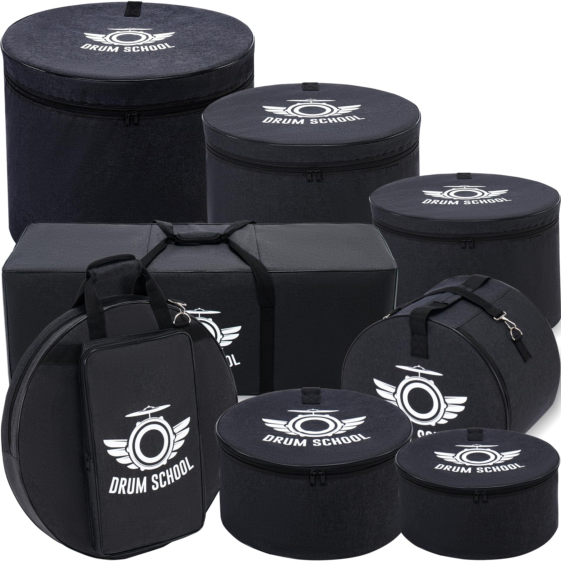 Drum Bag Set 8pcs, Drum Soft Cases with Shouder-strap for 10 / 12 / 13 Tom, 14 Snare, 16 Floor Tom, 22 X 18 Bass Drum, 22 Cy