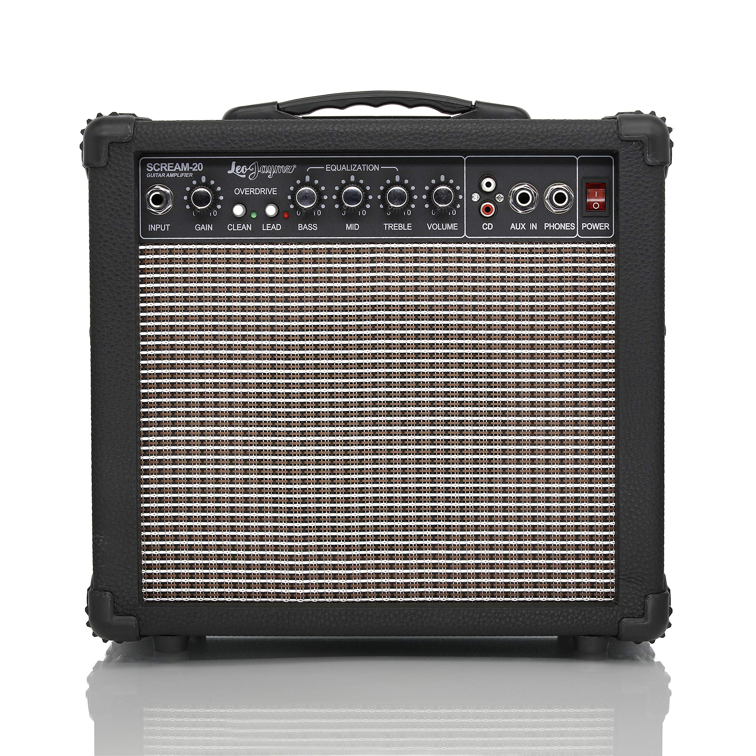 Leo Jaymz 20W Electric Guitar Amplifier - Clean and Distortion Channel - 3 Band Equalization and CD Line Input - Recording Studi