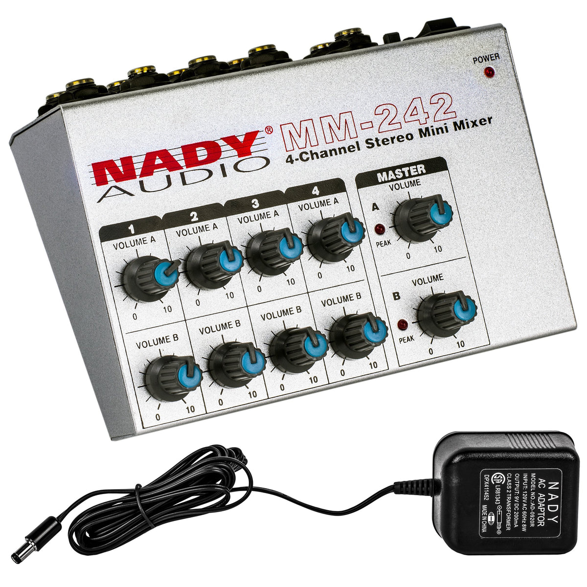 Nady Mm-242 4 Stereo / 8 Mono Channel Mini Mixer With Mono/Stereo Mode,  Inputs And Outputs - Battery Powered And Included Ac Ad