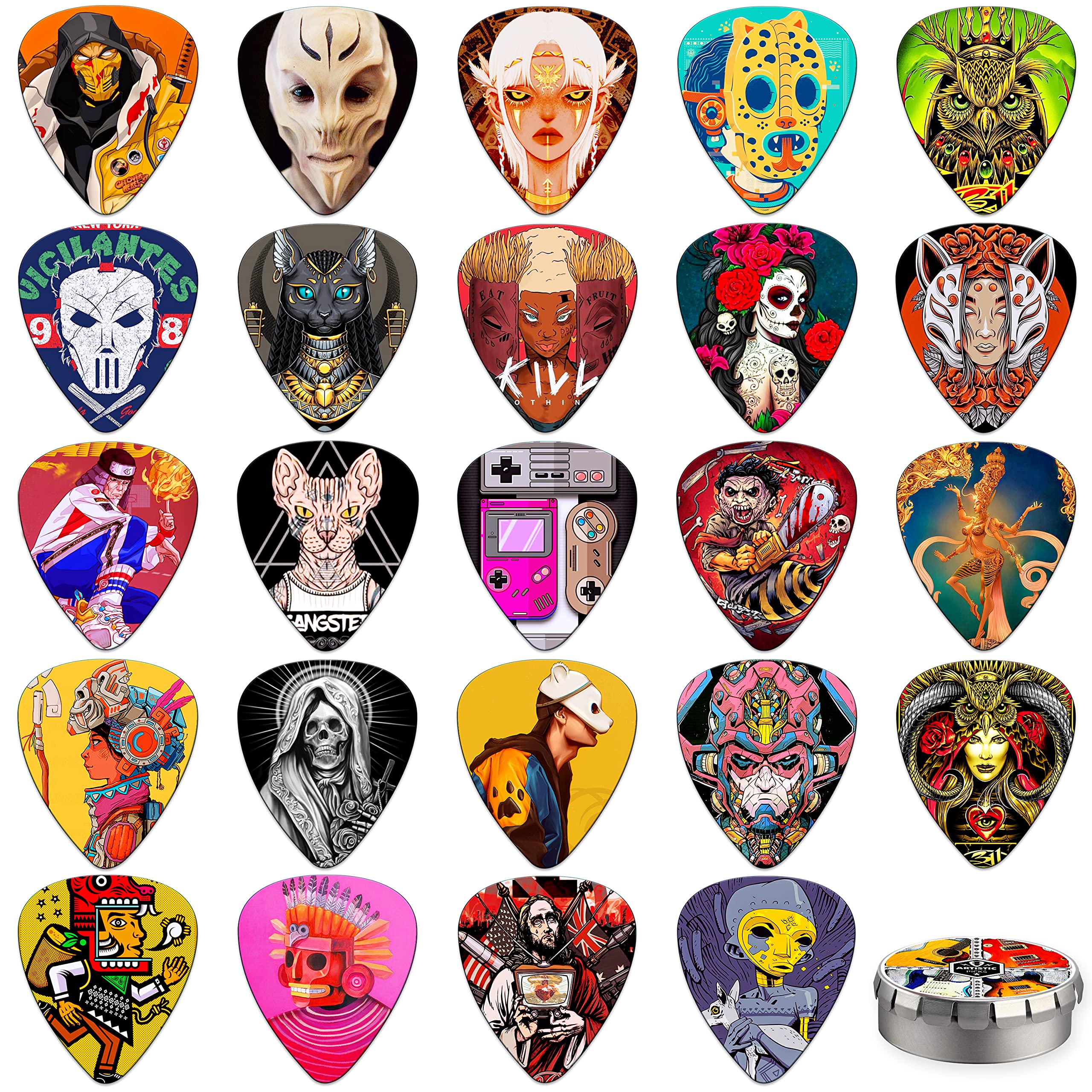Guitar Picks,24 Pack Guitar Pick Medium With Tin Box,Personalized Guitar Pick Variety Pack, Guitar Picks For For Acoustic Guitar