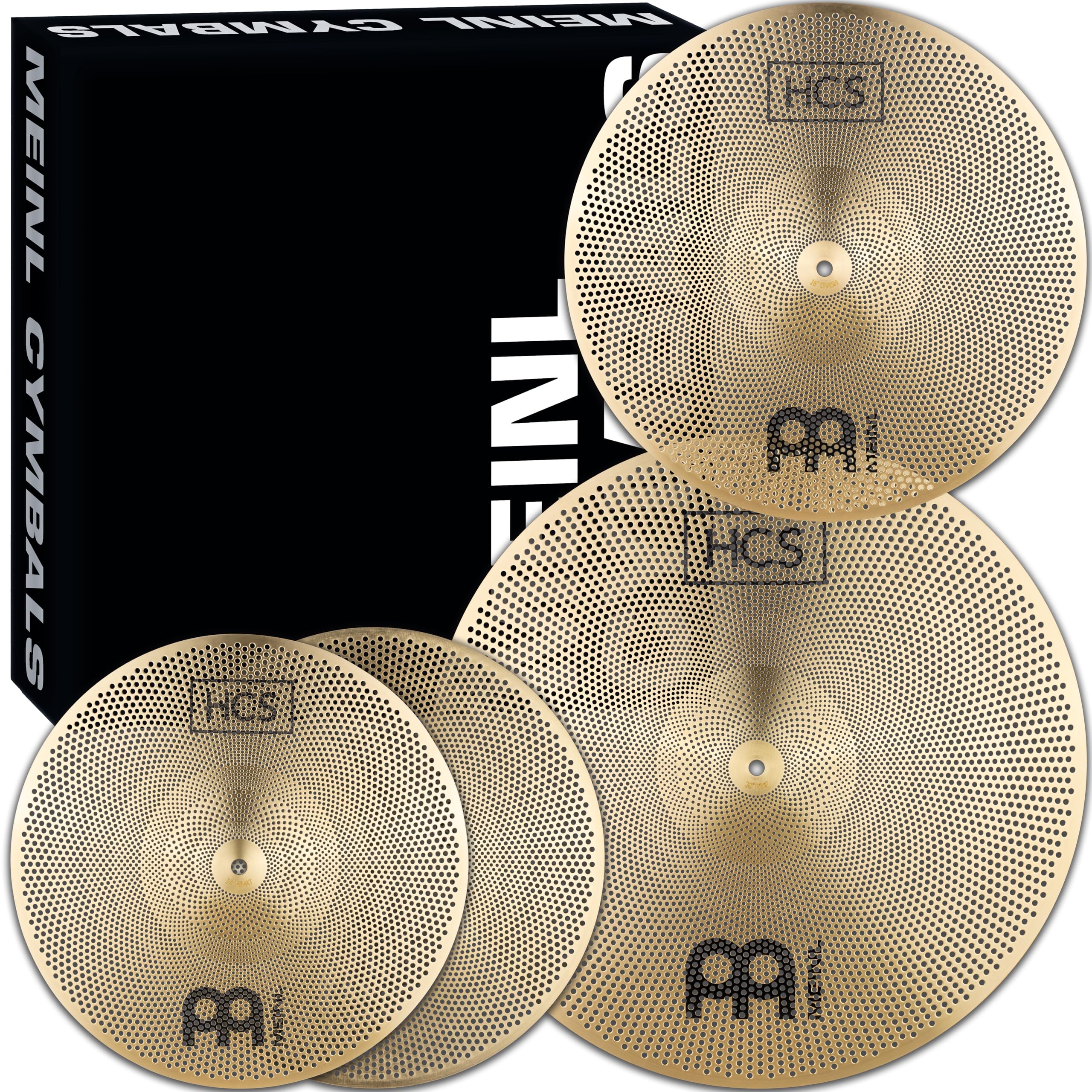 HCS Complete Low Volume Practice Cymbal Set for Drums - Quiet Brass Alloy and Musical Tone, 2-YEAR WARRANTY