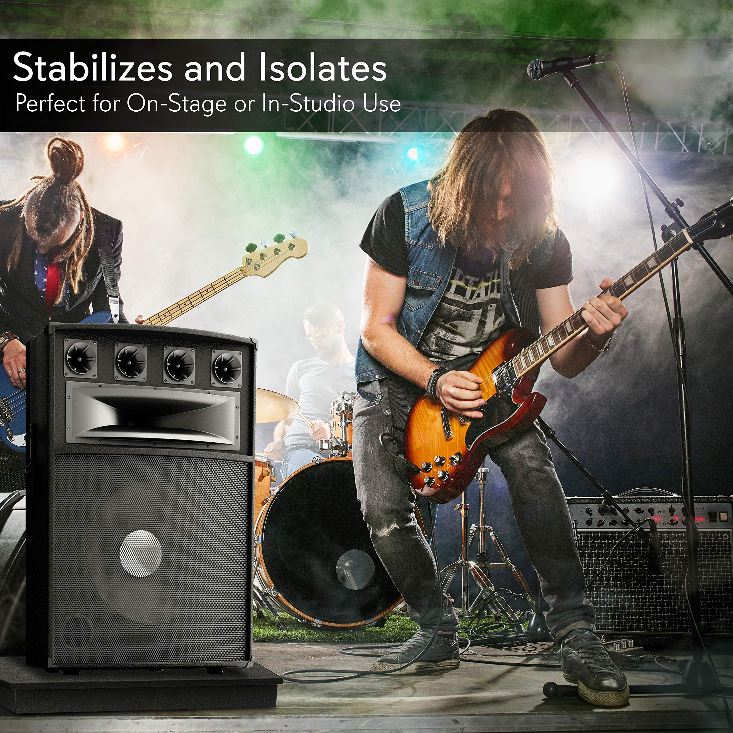 Pyle Sound Dampening Speaker Riser Foam - Audio Acoustic Noise Isolation Platform Pads Recoil Stabilizer w/ Rubber Base Pad For