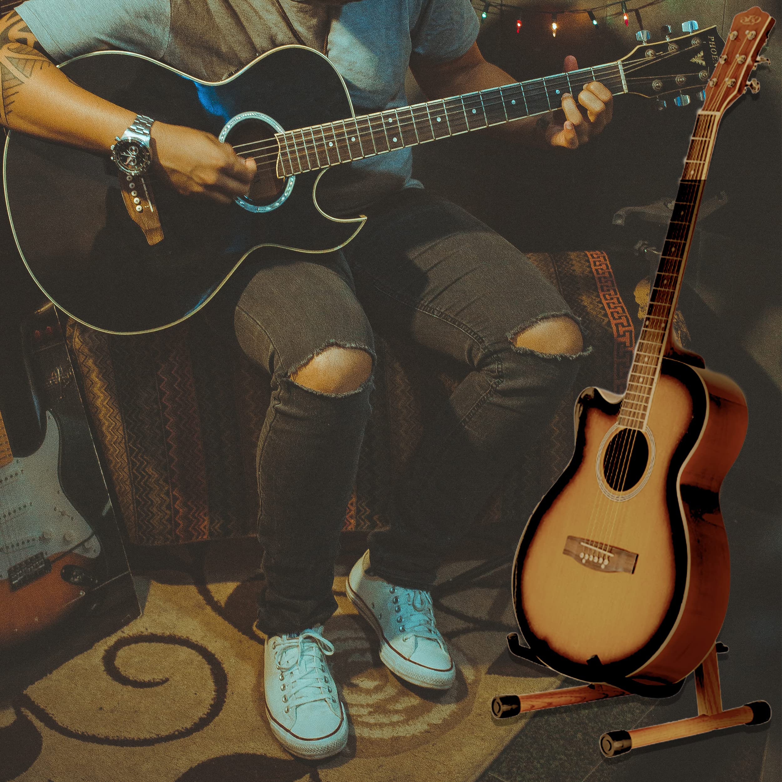 Neciuvy Guitar Stand,Wood Guitar Stand Acoustic,A-Frame Folding Acoustic Electric Guitar Stands Floor for Bass,Cello,Banjo,Mando