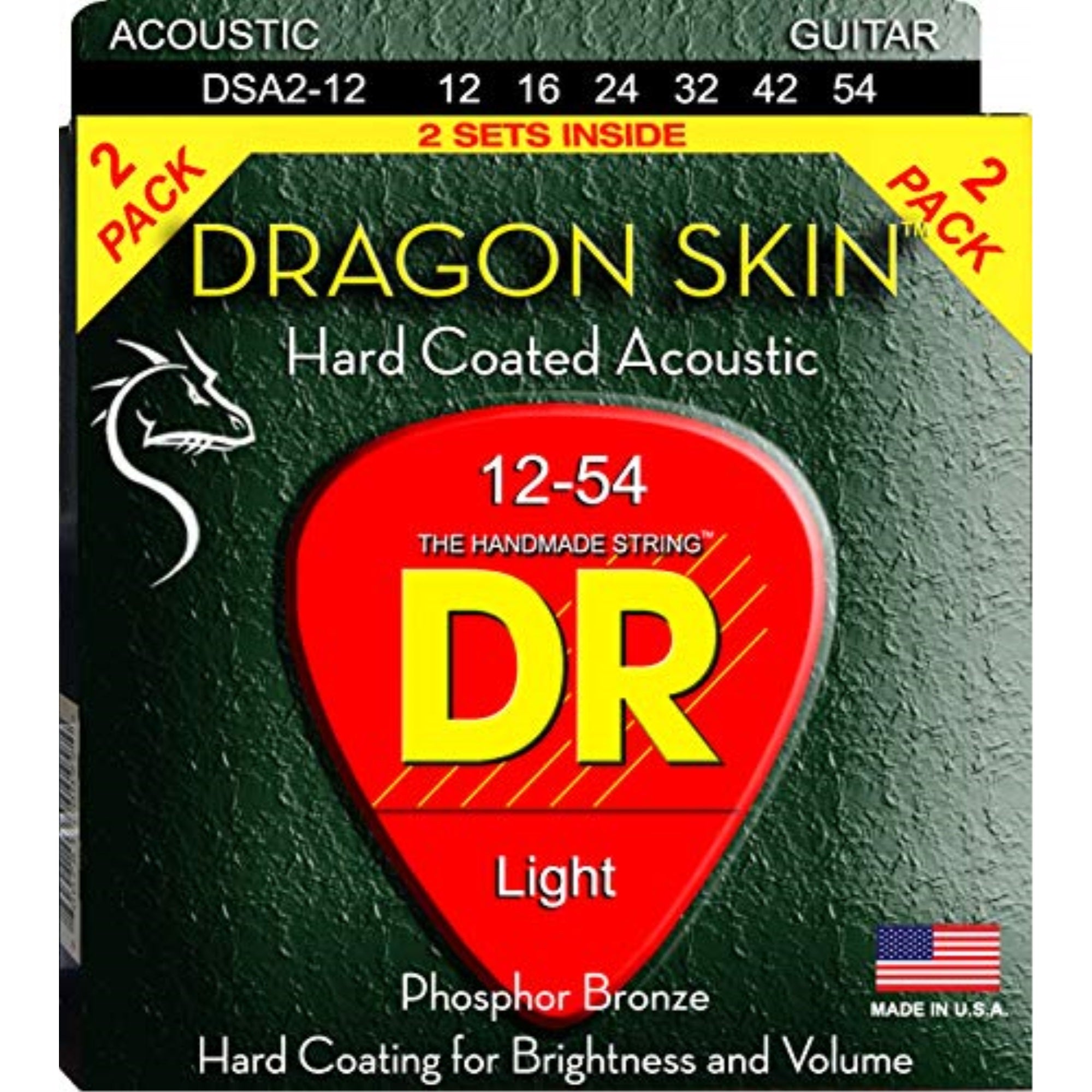 Dragon Skin - Clear Coated Acoustic Guitar Strings: Light 12-54 (2-Pack)