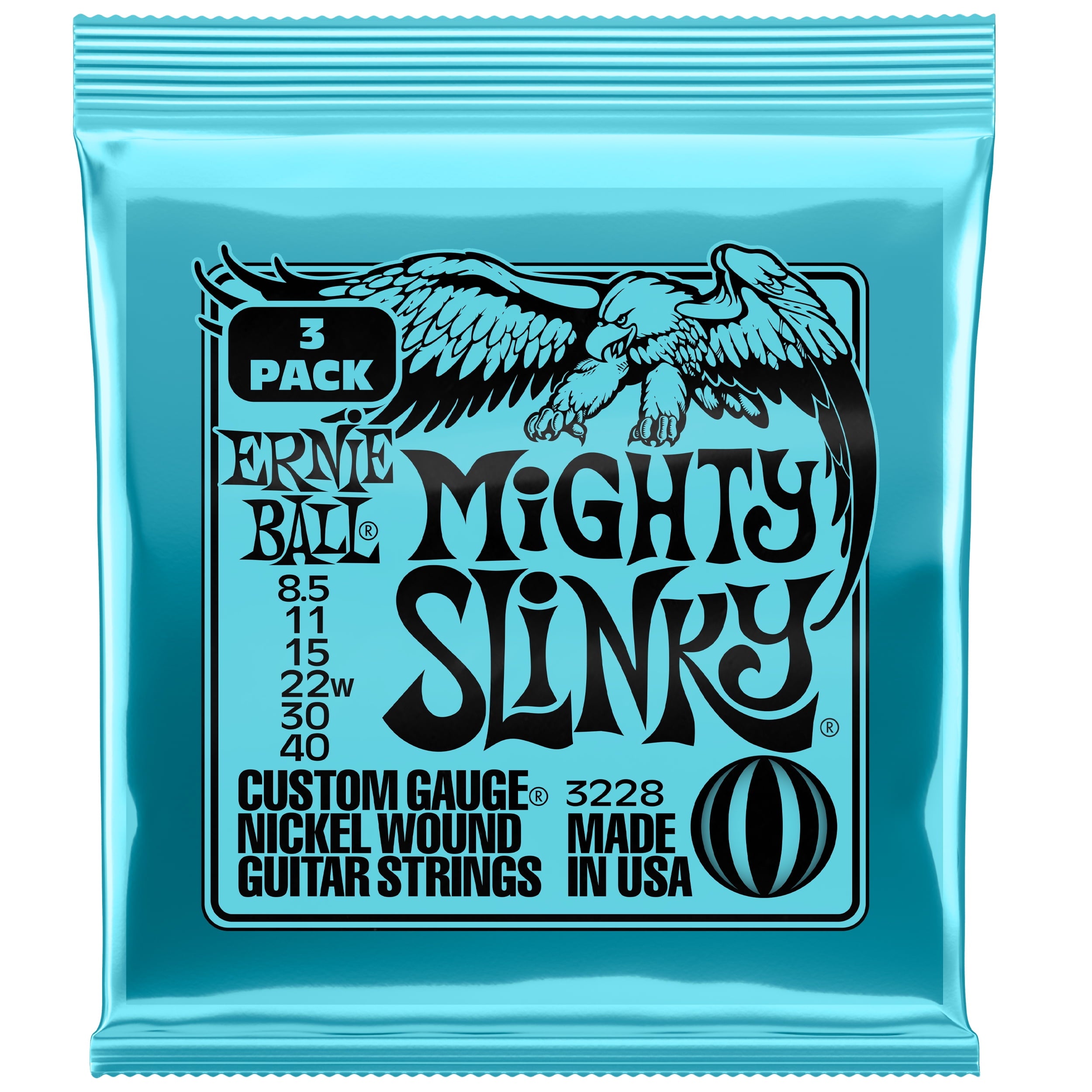 Ernie Ball Mighty Slinky Nickel Wound Electric Guitar Strings 3 Pack - 8.5-40 Gauge