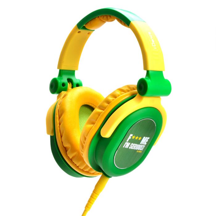 Full-Range Headphones Designed For Djs W/Swivel Cup & Neodymium Magnet & Removable Cord Green & Yellow