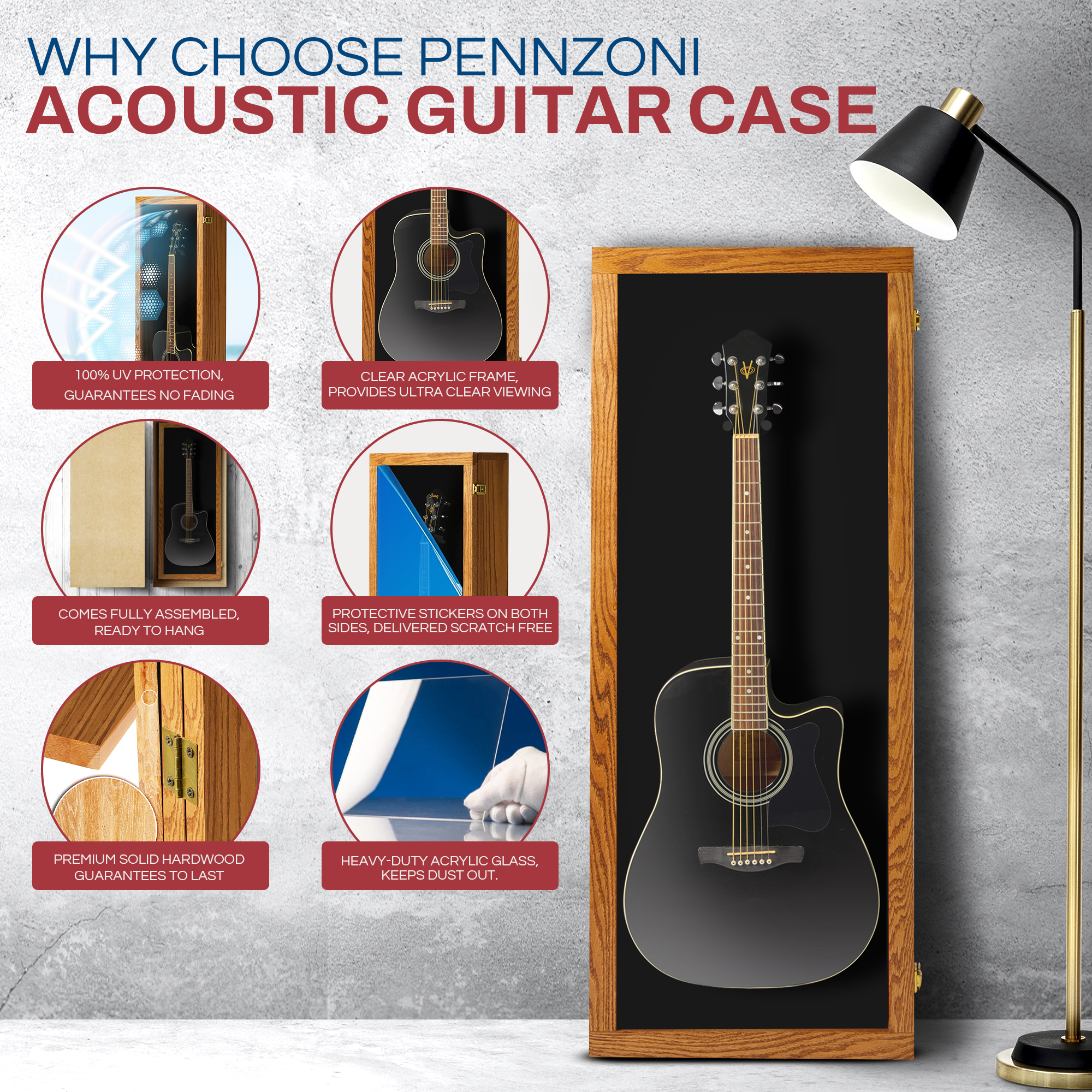 Acoustic Guitar Display Case - Premium Oak