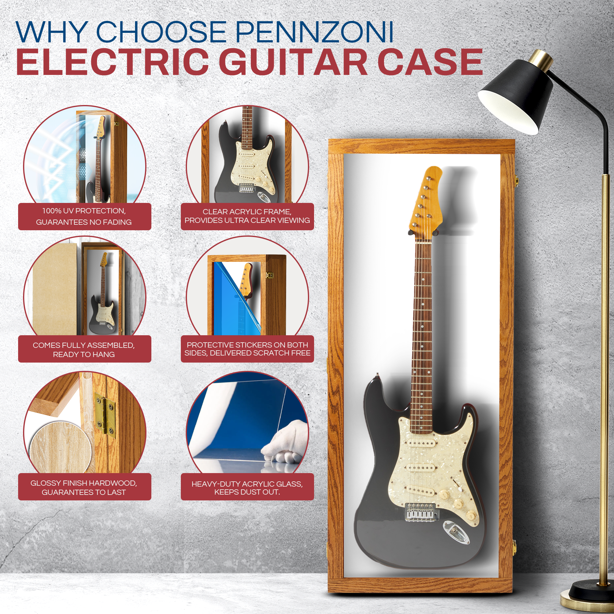 Electric Guitar Display Case - Premium Oak