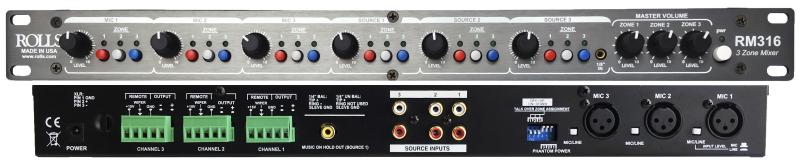 Three Zone Mixer Combines Three Microphones Or Xlr Line Level Signals With Three Rca Line Level Source Inputs.