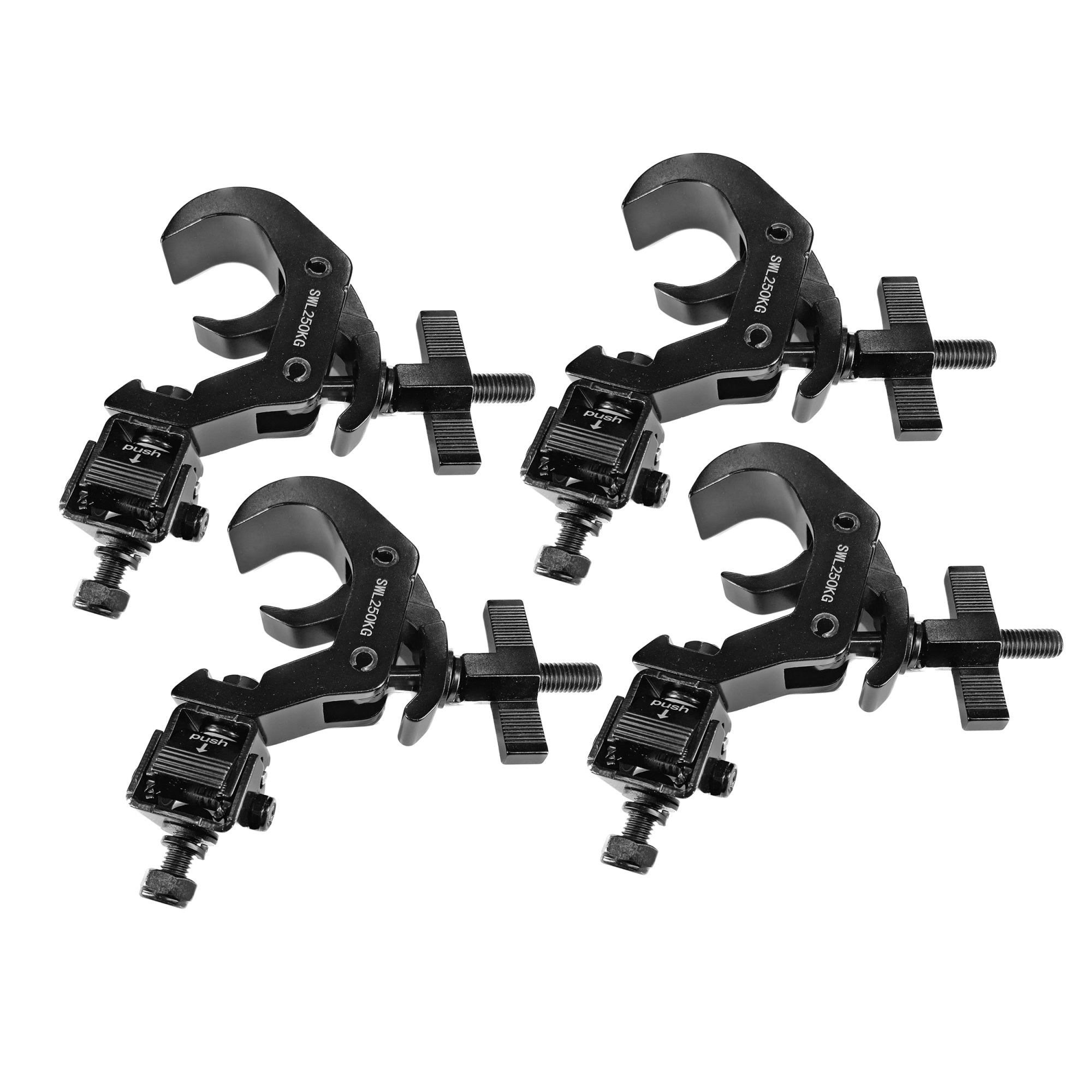 Prox T-Qfc12X4 Set Of (4) Quick 90 Folding Moving Head Clamp Adapters With T-C12 Truss Clamp 2 In. Diameter Black Finish - Max L