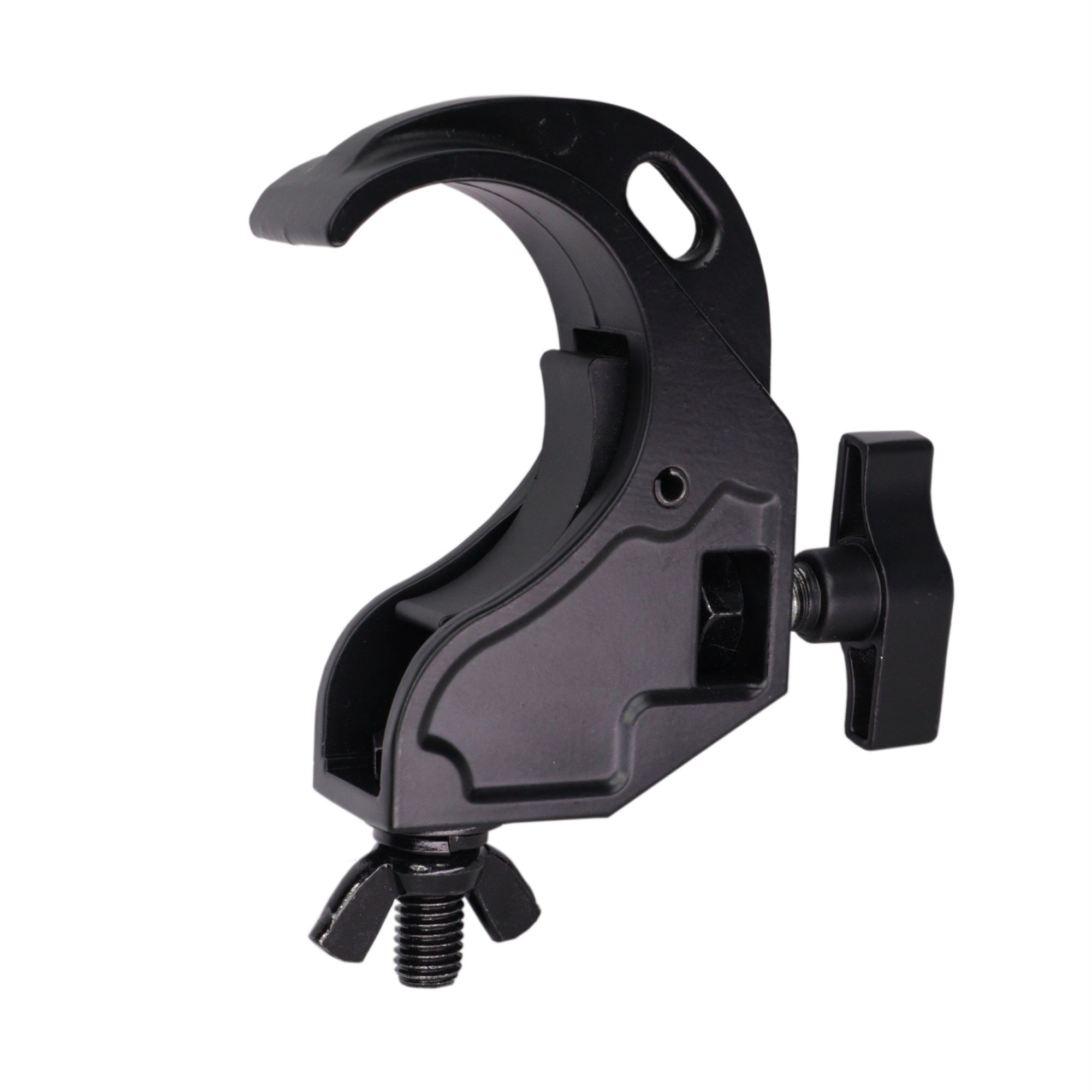 Aluminum Hook Style M10 Clamp With Big Wing Knob For 2'' Truss Tube Capacity 45 Lbs. Black Finish