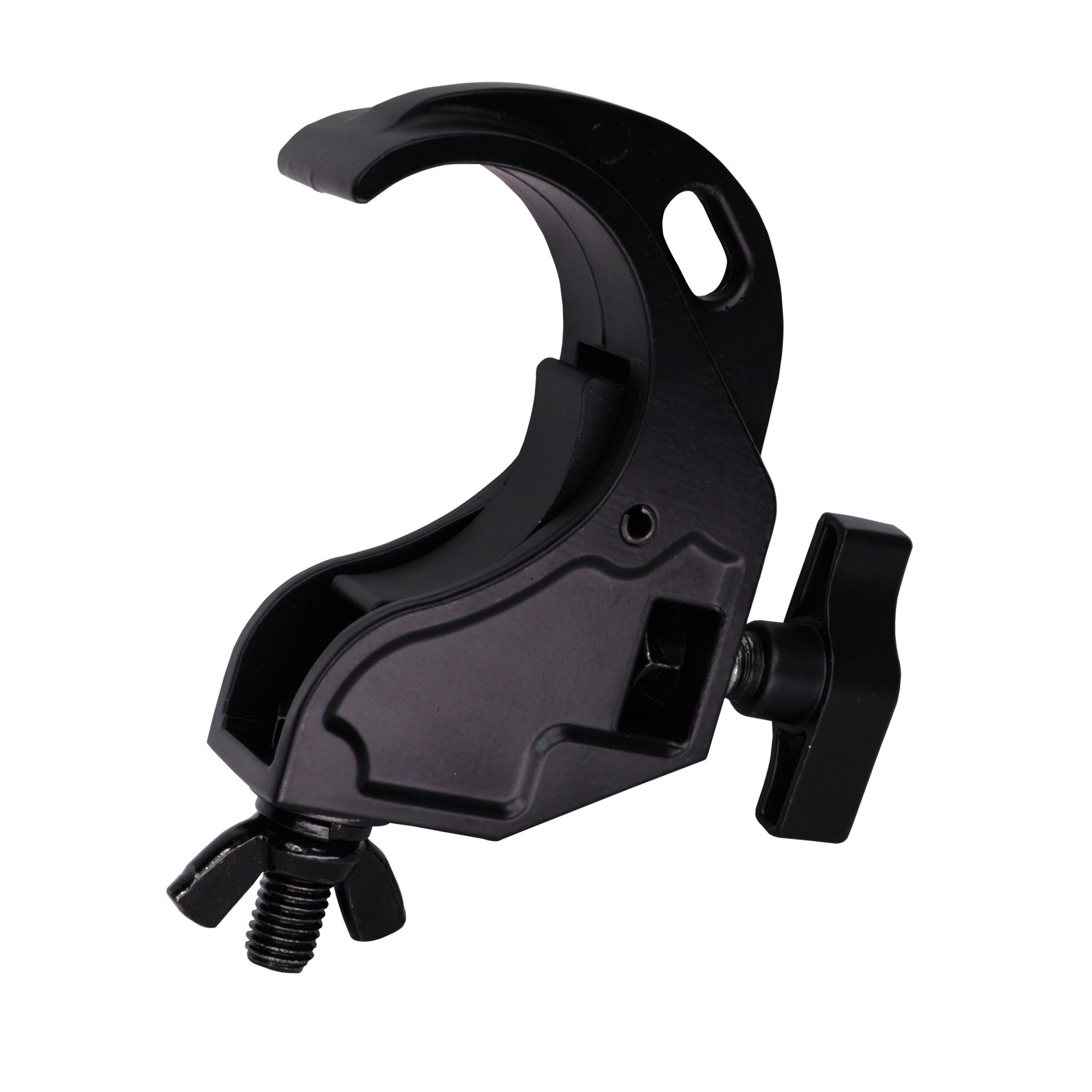 Aluminum Hook Style M10 Clamp with Big Wing Knob for 2'' Truss Tube Capacity 45 Lbs. Black Finish