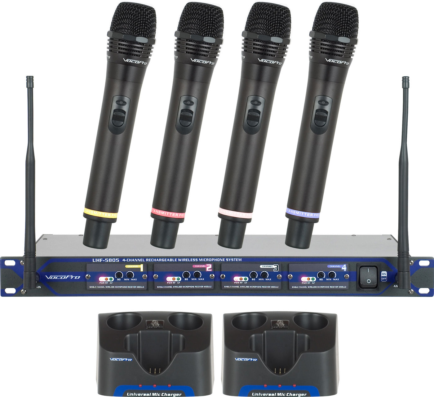 Professional Rechargeable 4 Channel Uhf Wireless Microphone System